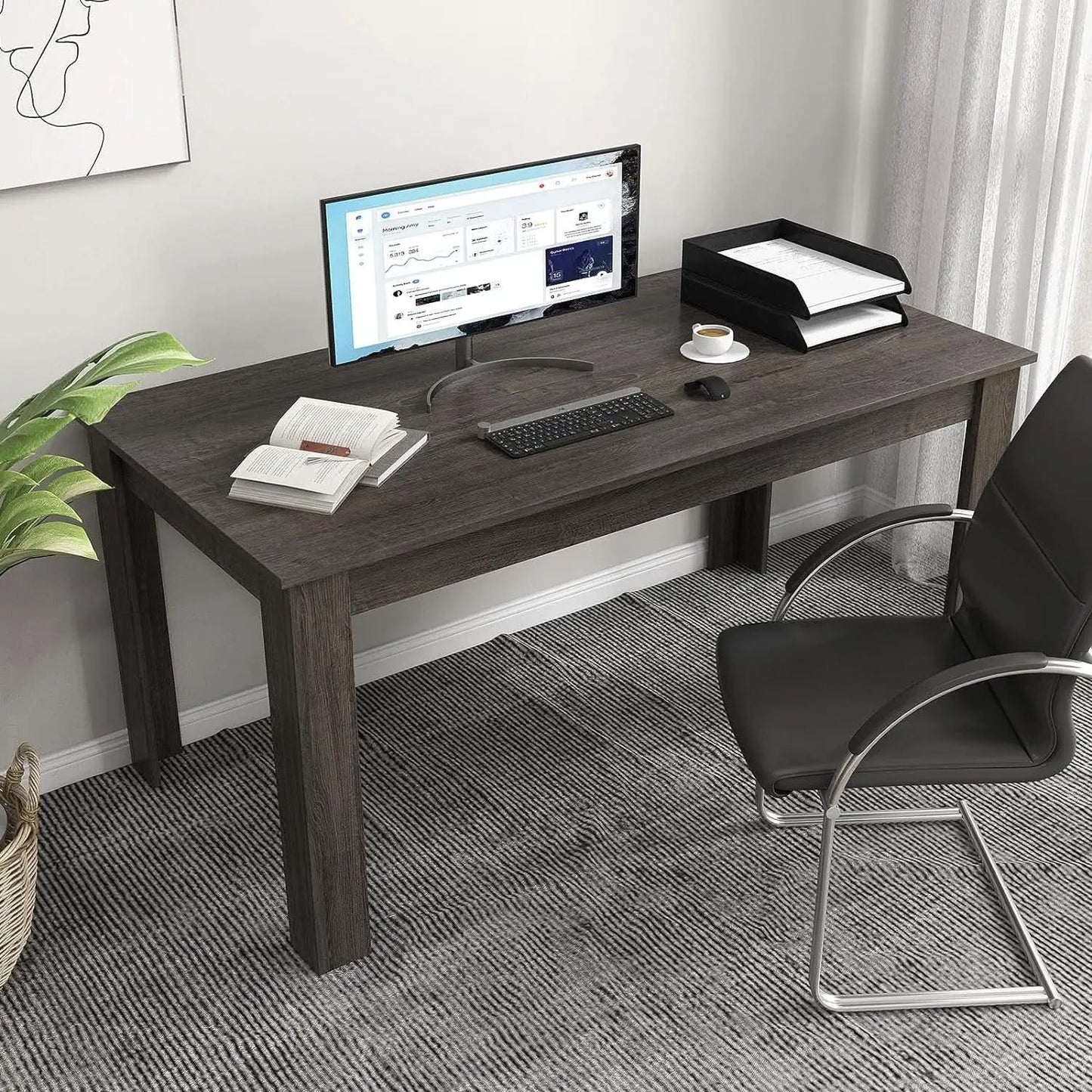 63 Inch Wood Dining Table For 4 To 6 People Grey Ideal For Dining Room from PriceLows™