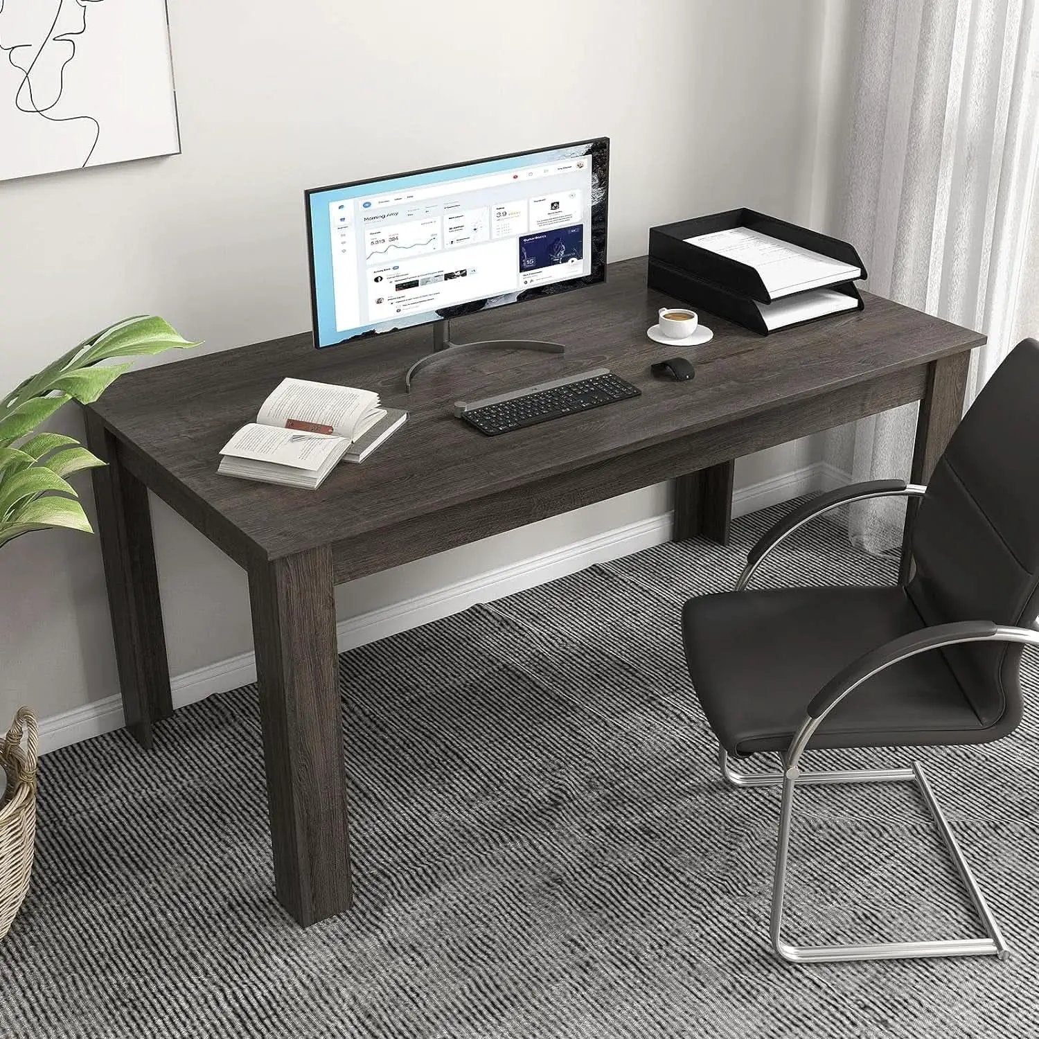 63 Inch Wood Dining Table For 4 To 6 People Grey Ideal For Dining Room from PriceLows™