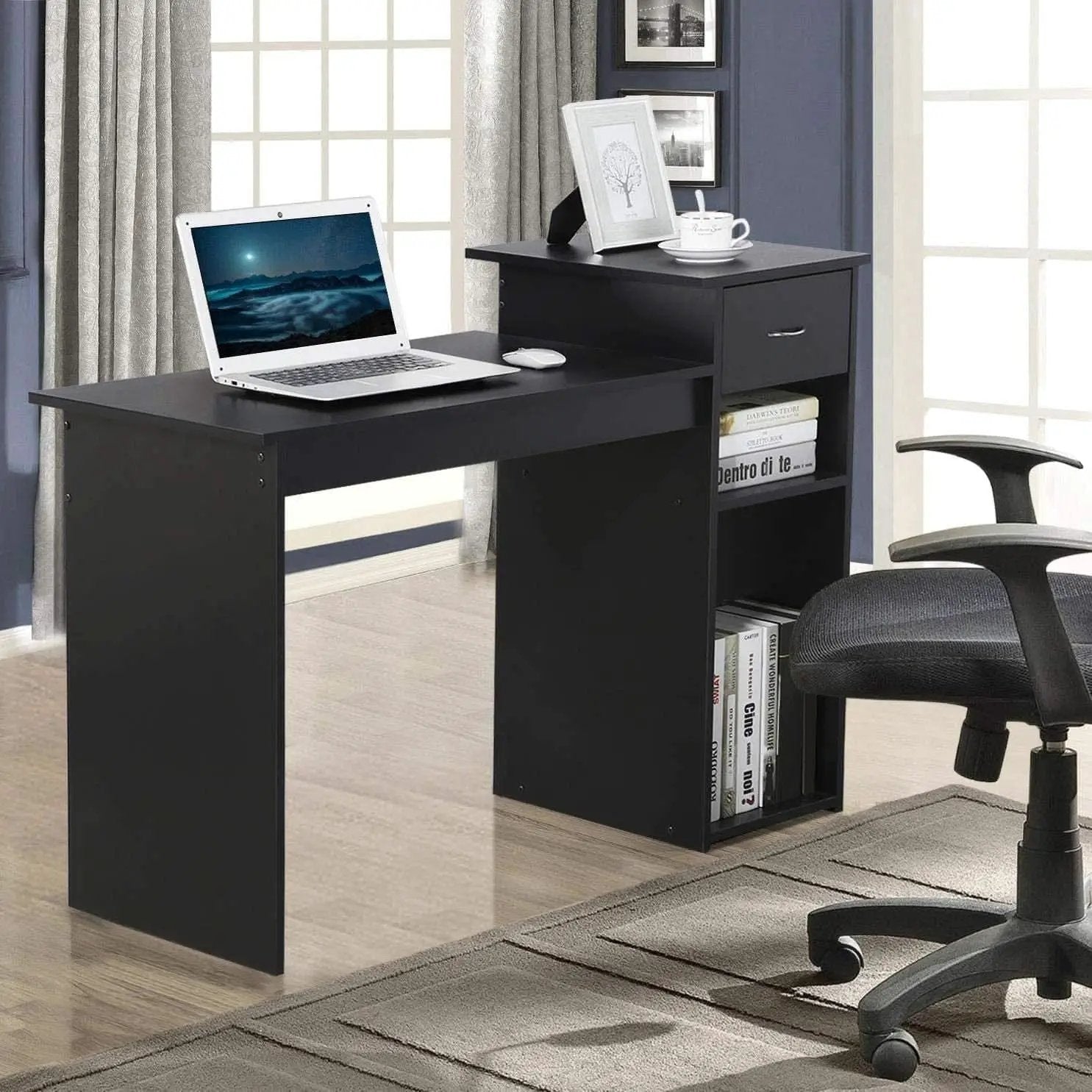 Black Wooden Computer Desk With Storage Drawer Cpu Stand from PriceLows™