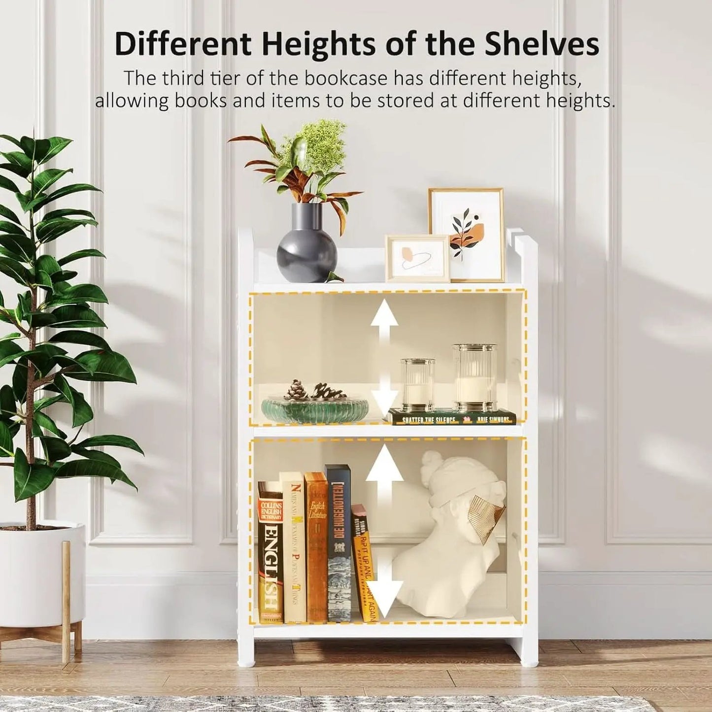 White 3 Tier Bookshelf for Small Space Living Room from PriceLows™