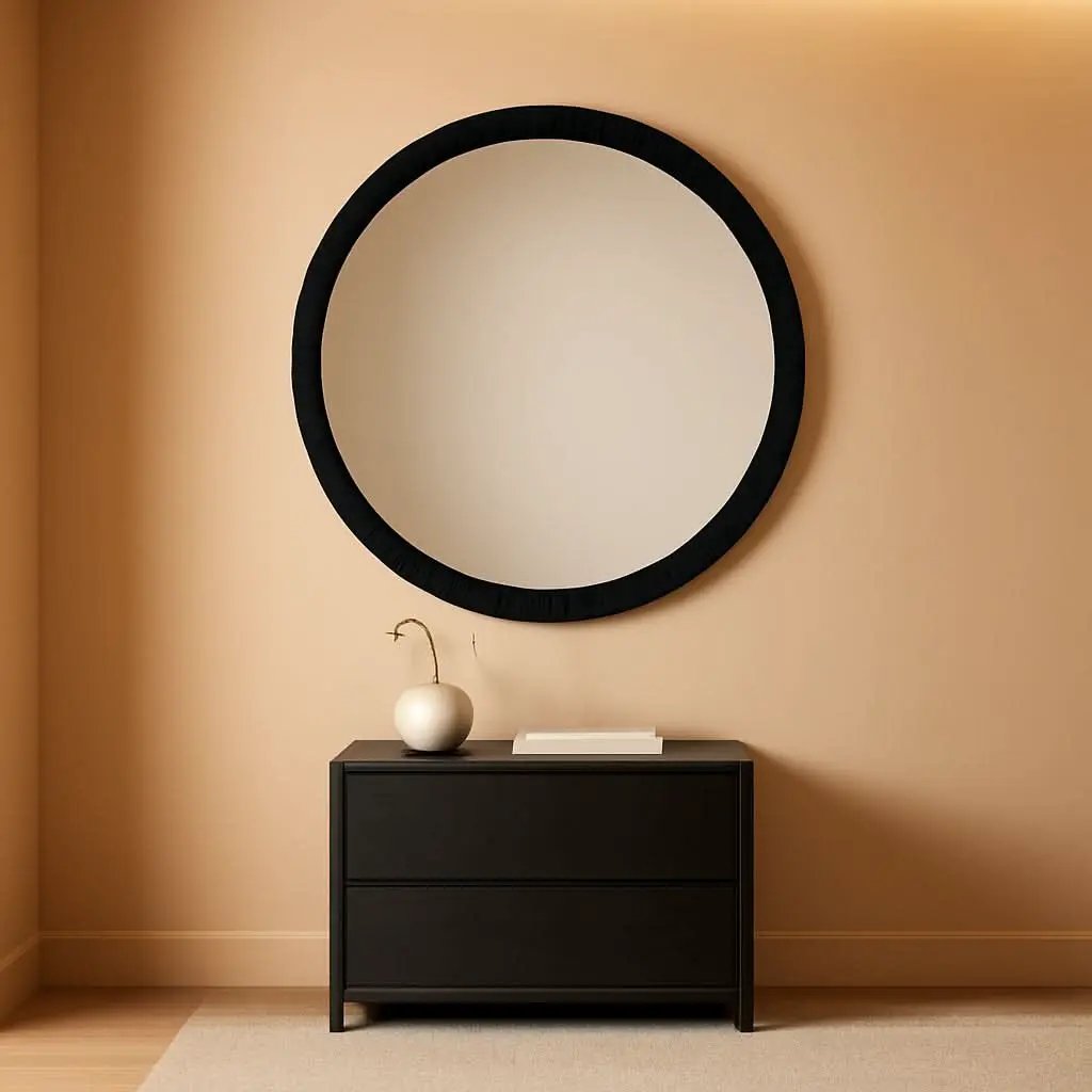 34 Inch Round Industrial Mirror Wall Mounted Matte Black Silver Finish from PriceLows™