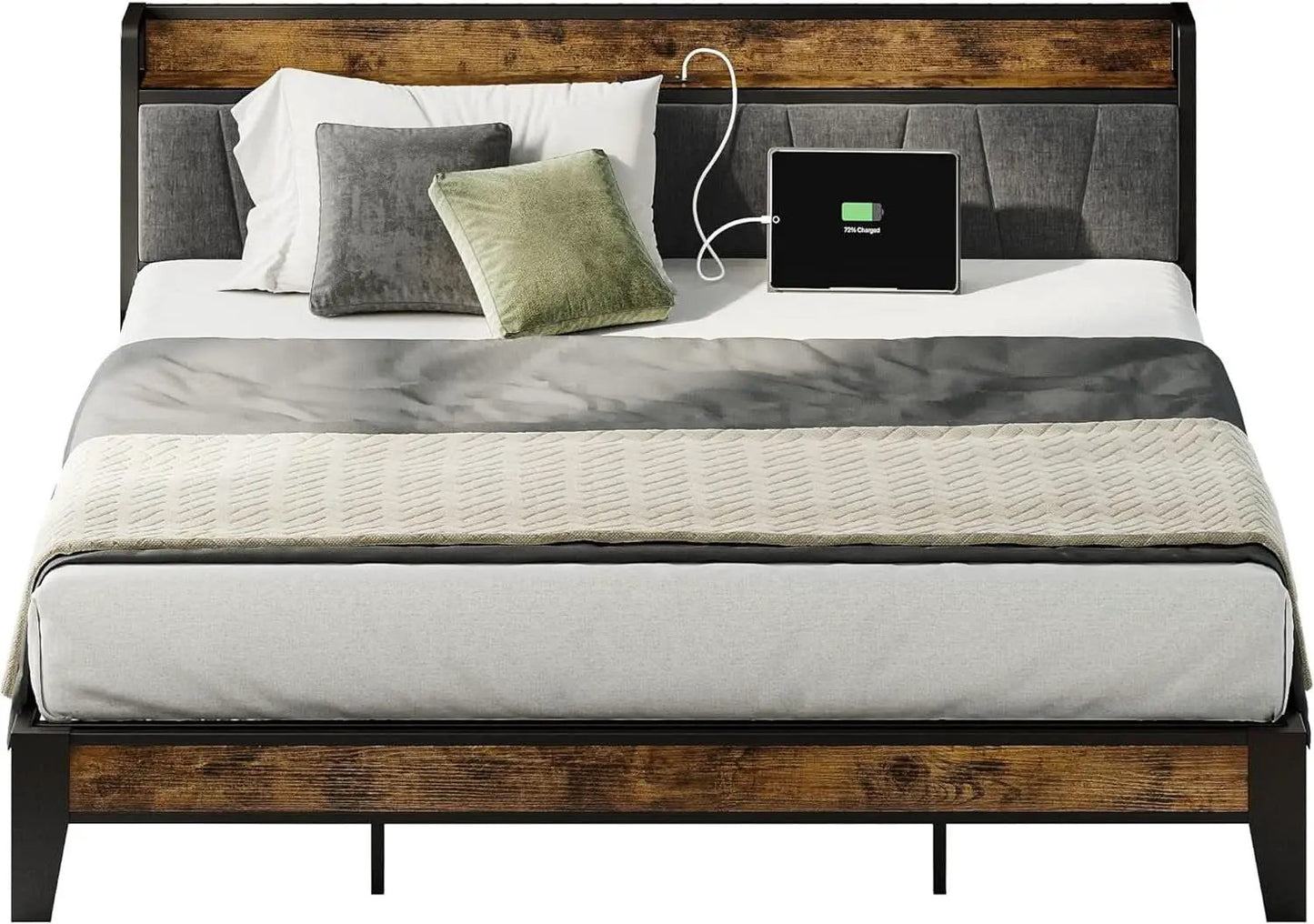 King Size Bed Frame With Storage Headboard And USB Charging Ports from PriceLows™
