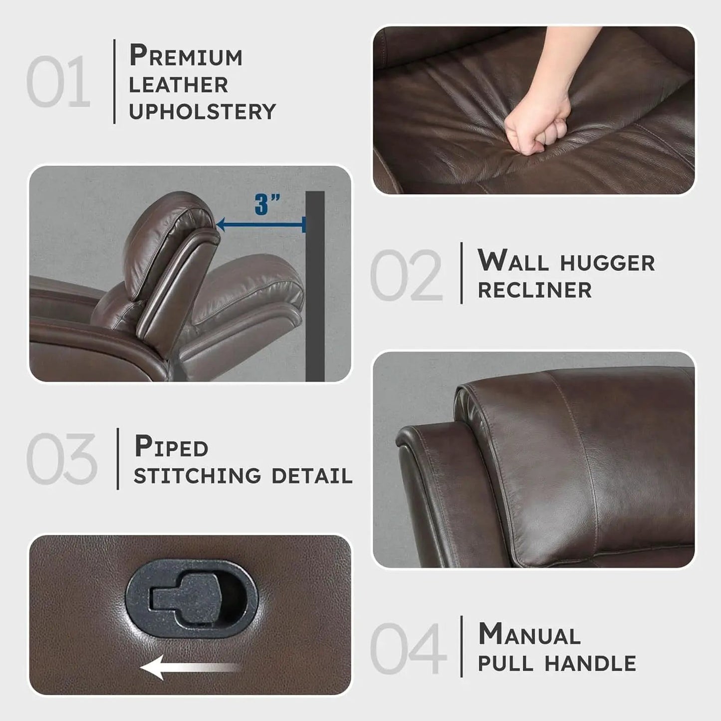 Manual Double Recliner Sofa Brown Leather Match Wall Hugger from PriceLows™