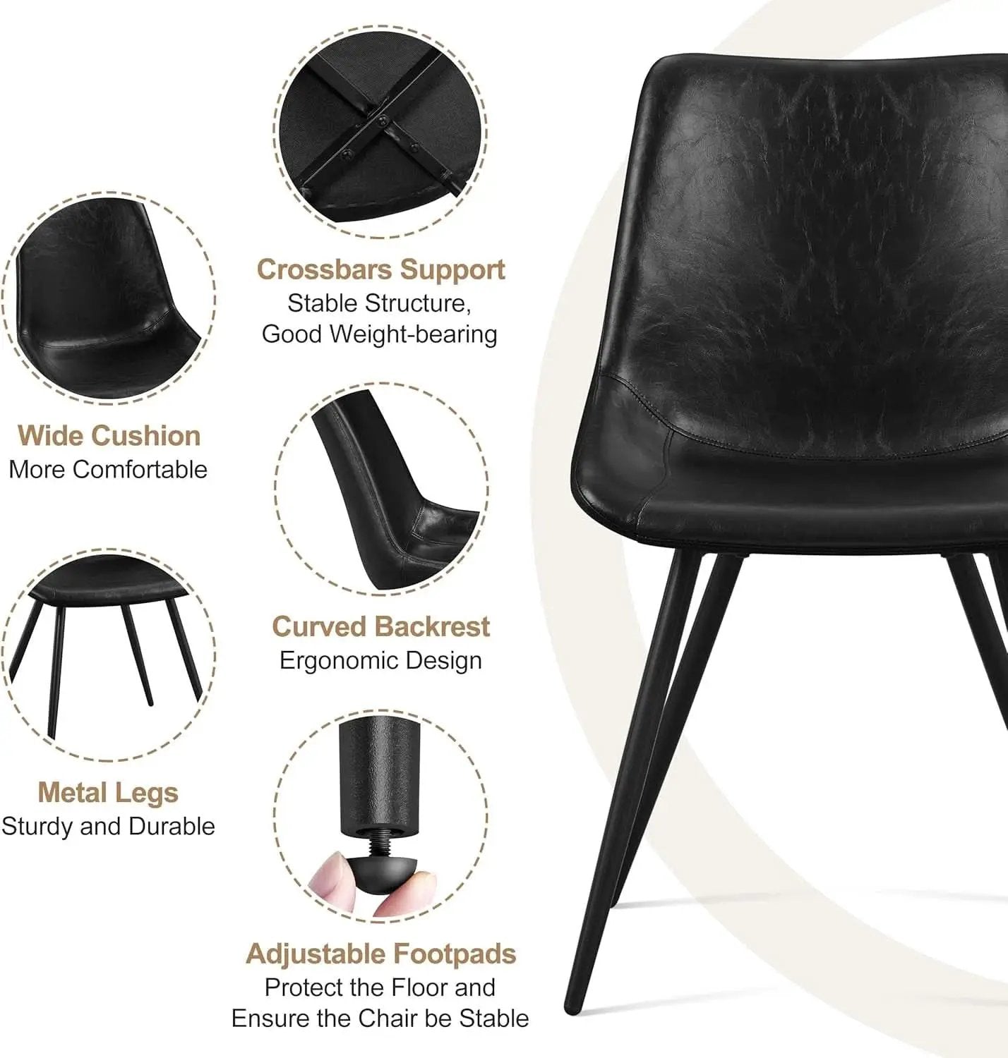 Mid Century Black Faux Leather Dining Chairs Set Of 2 from PriceLows™