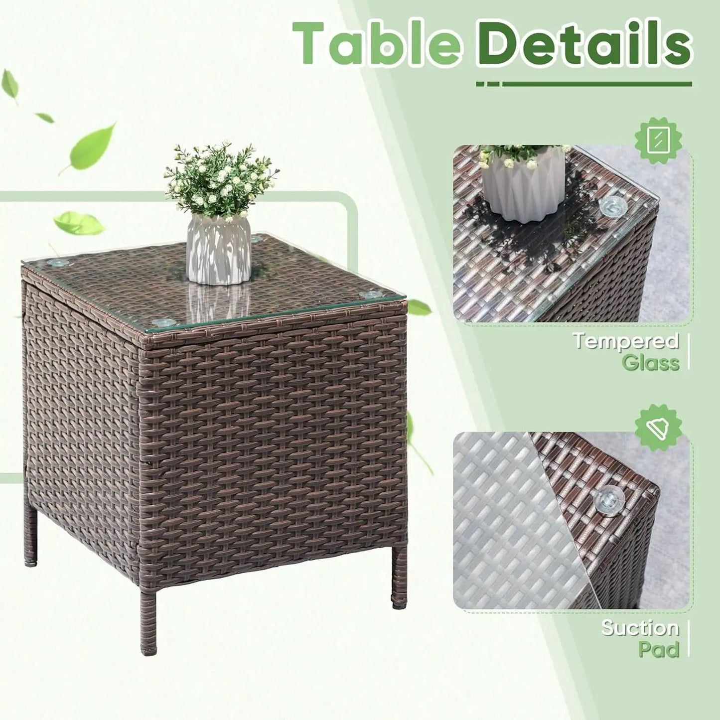 3 Piece Patio Dining PE Rattan Wicker Chair Set With Cushions And Glass Coffee Table Outdoor Brown Beige from PriceLows™