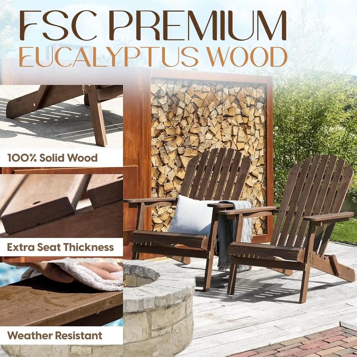 Outdoor Adirondack Chair Set Foldable Pre-Assembled Comfort from PriceLows™