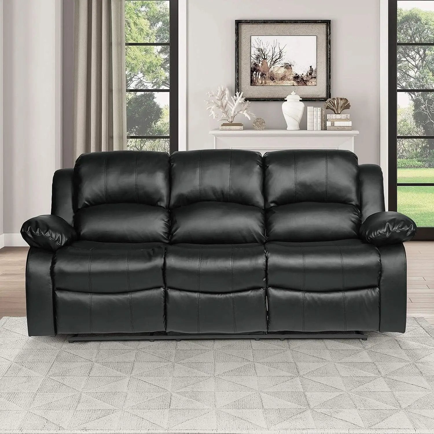 Humphreys Double Reclining Loveseat Black Faux Leather from PriceLows™