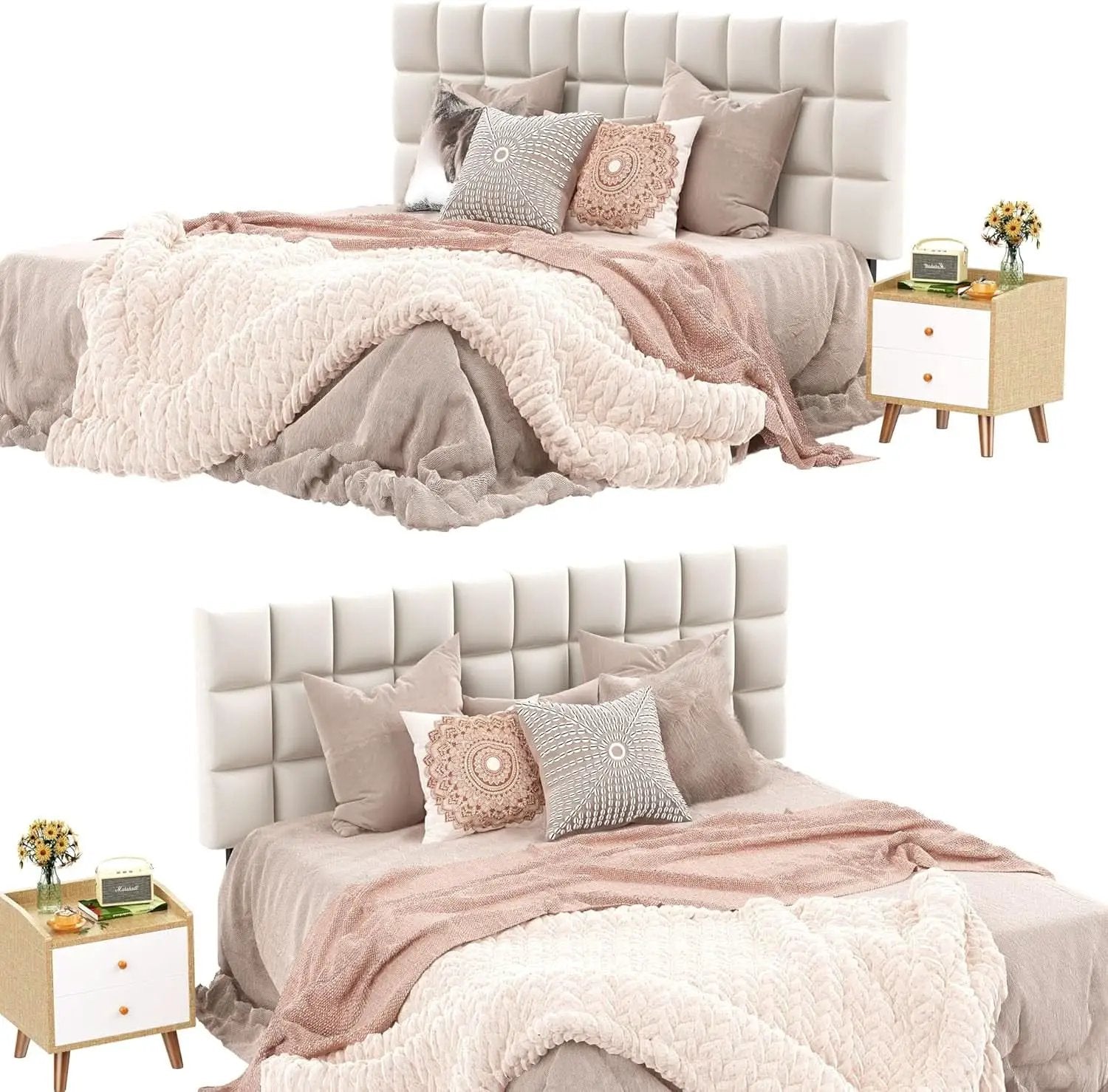 Velvet Tufted King Size Headboard with Adjustable Height from PriceLows™