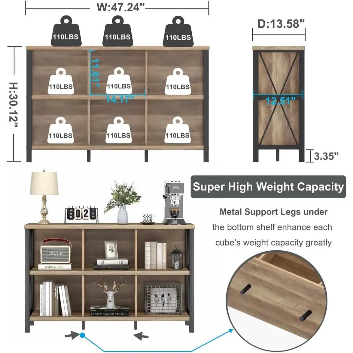 6 Cube Storage Organizer With Shelf Rustic Oak Bookcase from PriceLows™
