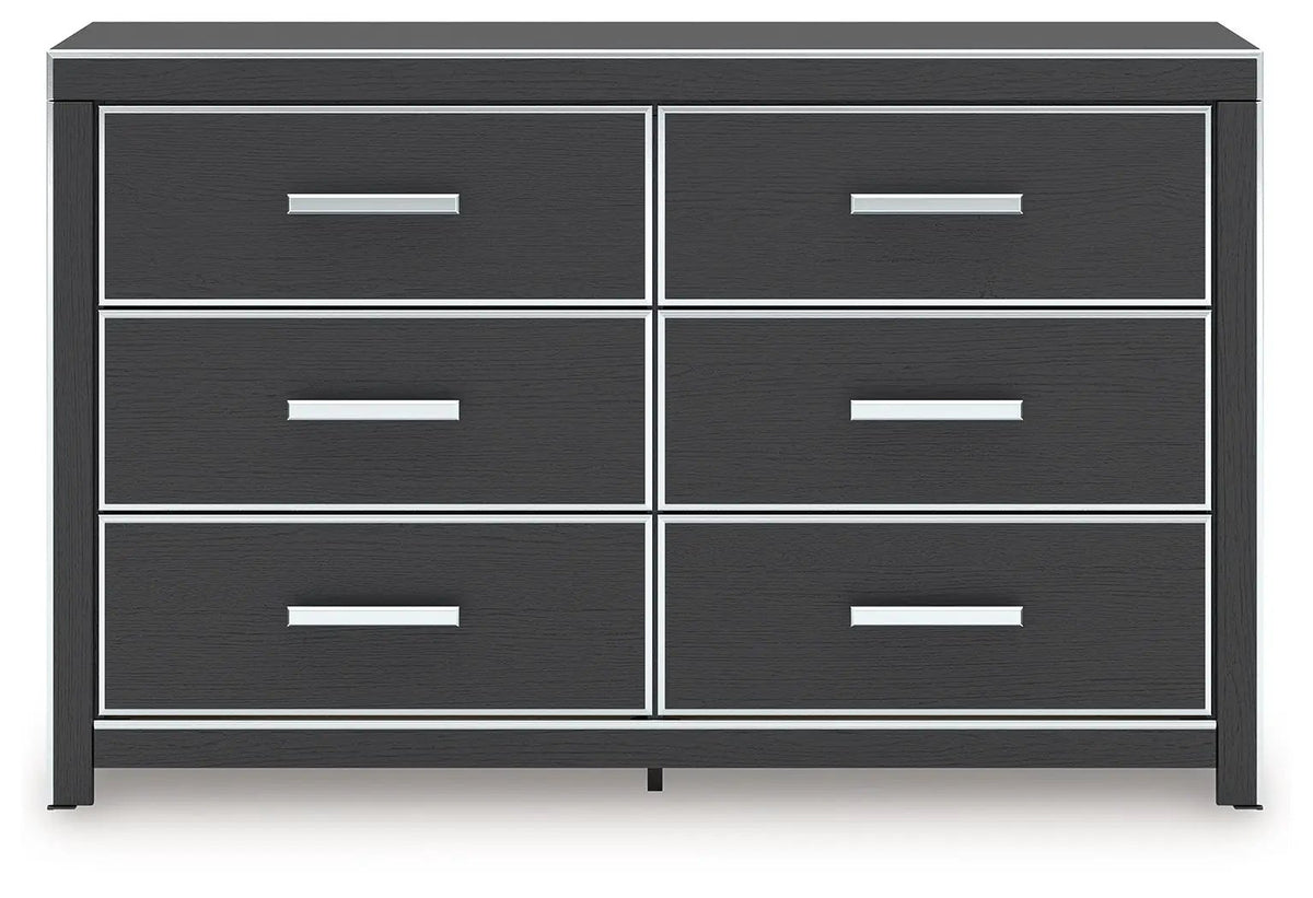Zuraleus Six Drawer Dresser | Large-Scale Handles | Chrome-Tone Details | Glam Style