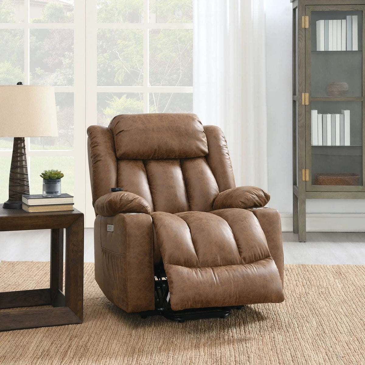 Aire Power Motion Recliner With Lift Heating Massage Function - Massage Chair | 41 x 37 x 41 in | Living Room Furniture | Brown