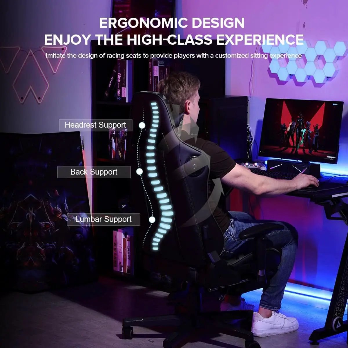 Gaming Chair With Bluetooth Speakers And Footrest Blue from PriceLows™