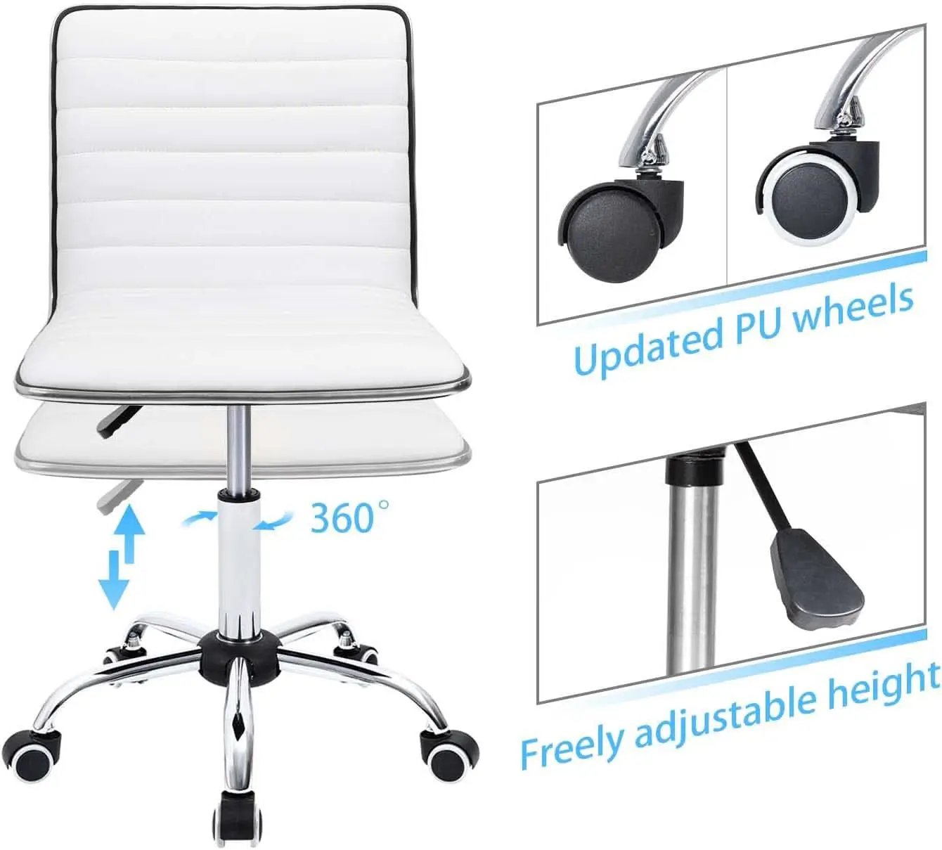 Mid Back Vanity Chair White PU Leather Swivel Office Chair from PriceLows™
