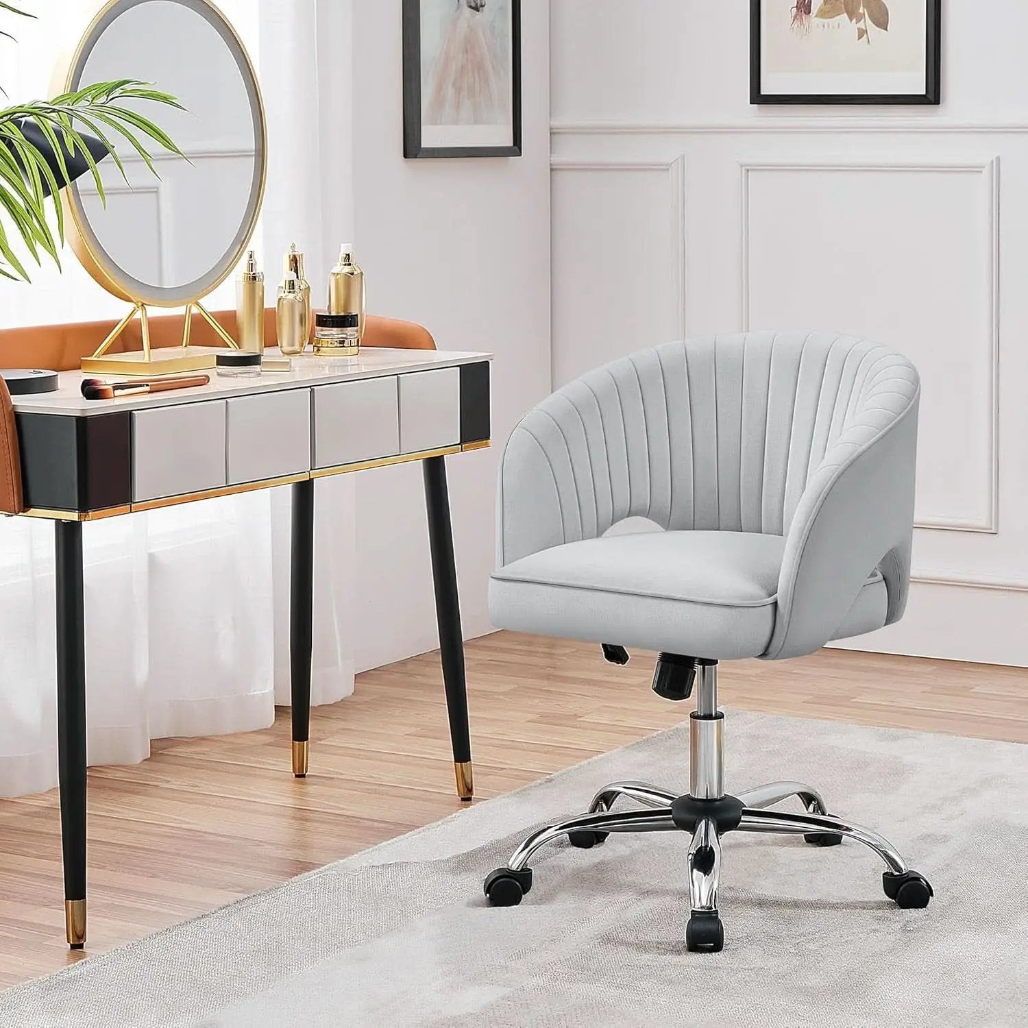 Home Office Chair With Tufted Barrel Back Light Gray from PriceLows™