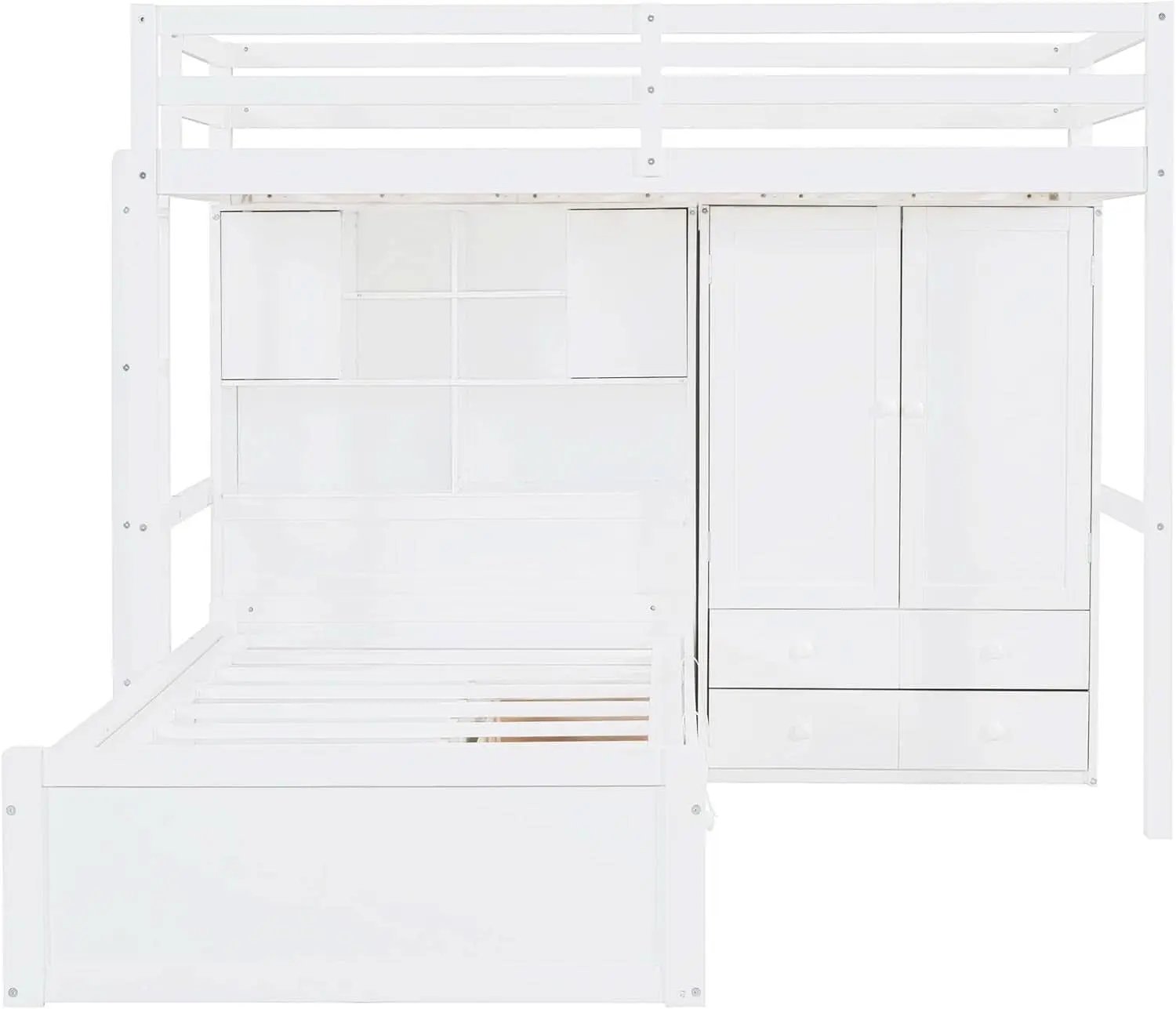 White Twin Over Twin Bunk Bed With Drawers And Wardrobe from PriceLows™