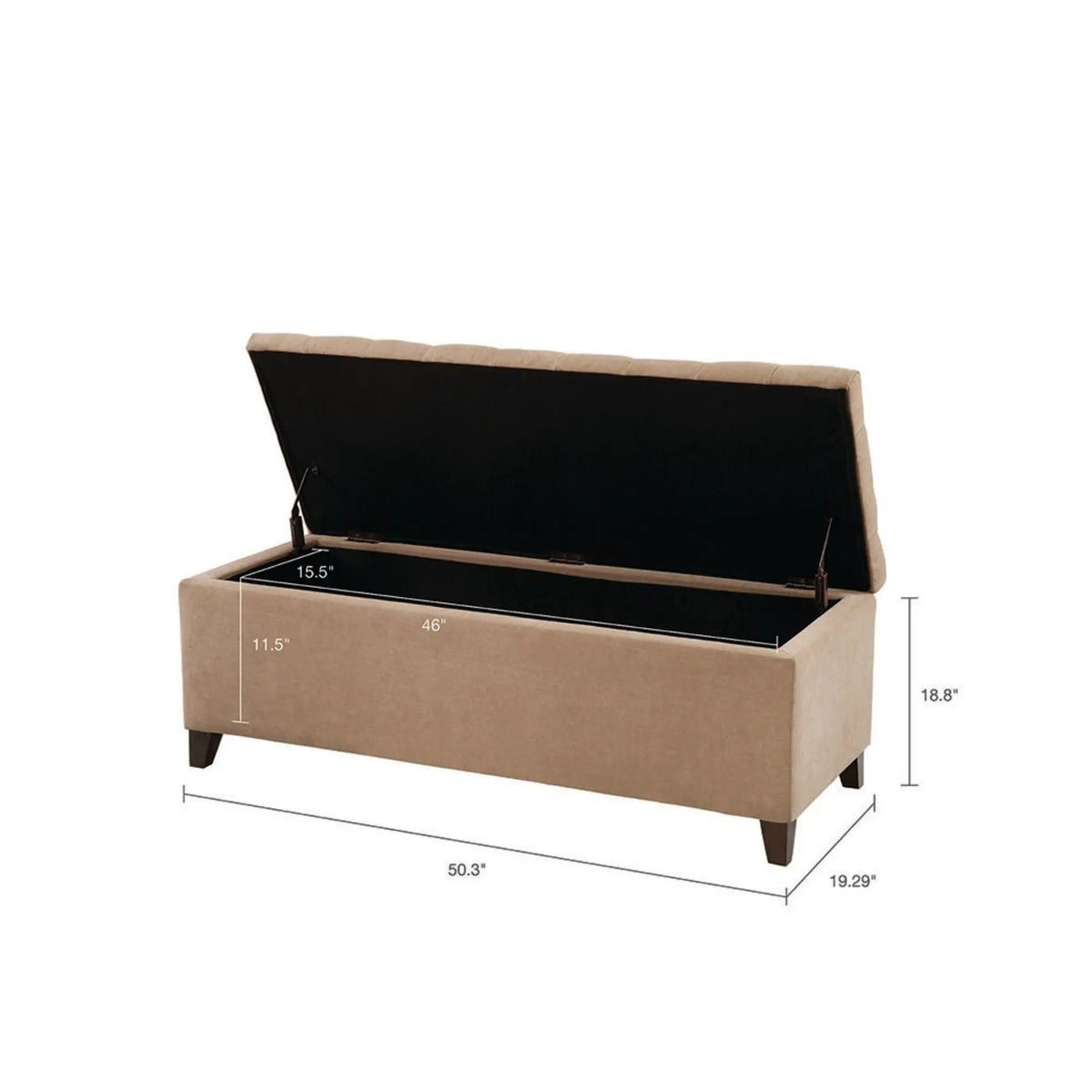 Tufted Soft Close Storage Bench | Button Tufted Top | Solid Wood Legs | 49 Inch Width