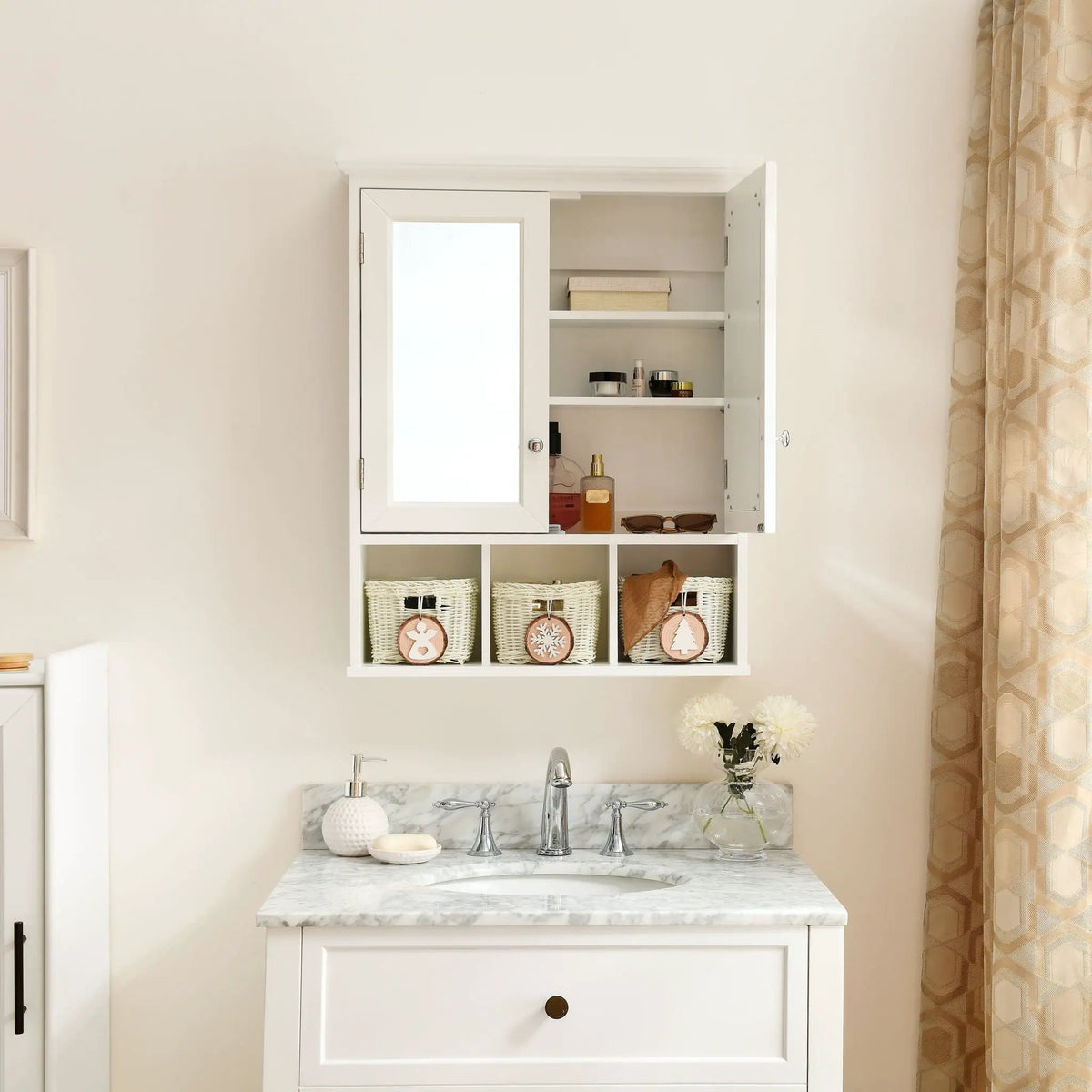 Bathroom Medicine Cabinet With Mirror | 2 Doors | Adjustable Shelves | Water-Based Paint Finish