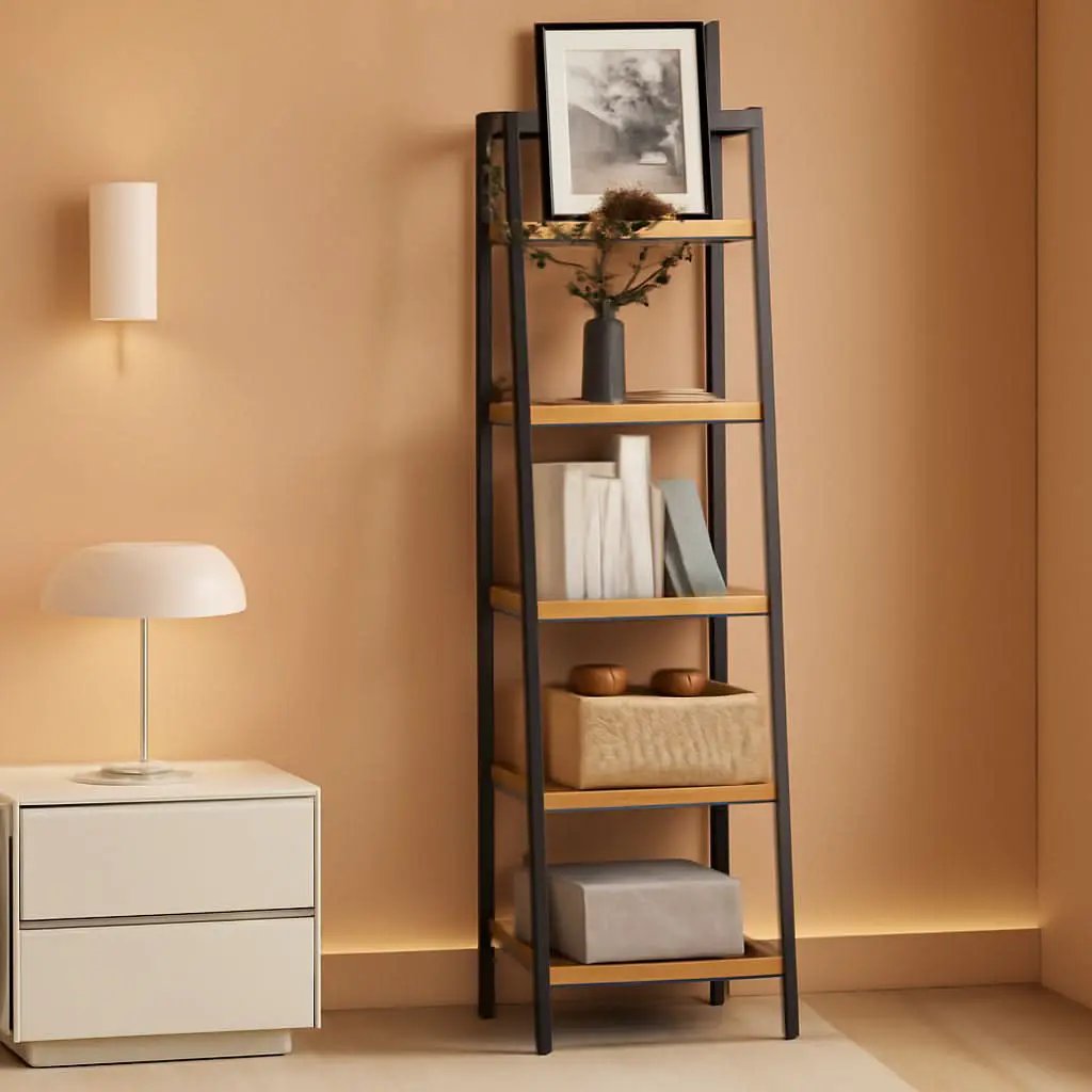 Ladder Shelf Bookcase 5 Tier Rustic Brown Freestanding from PriceLows™