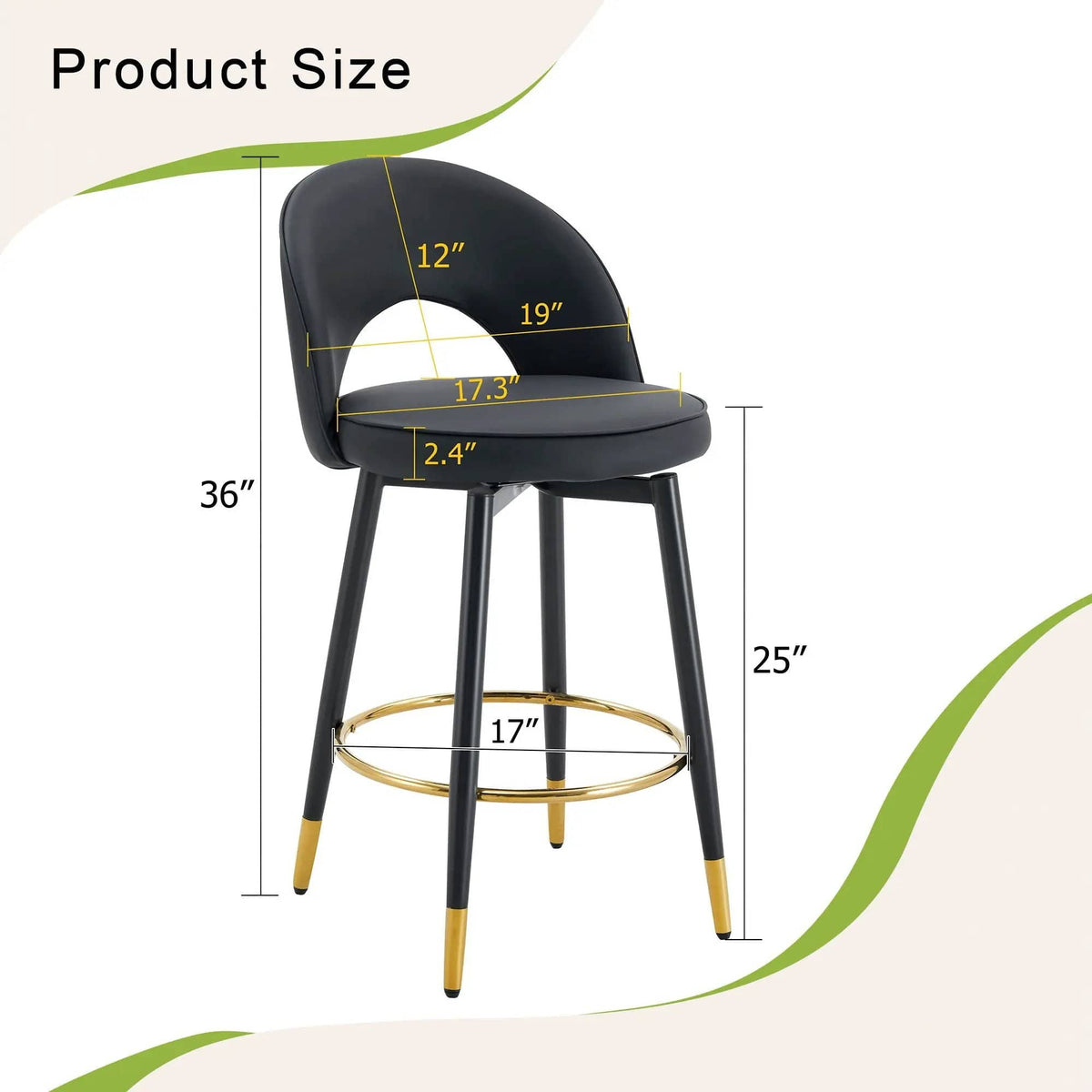 Modern Upholstered 360° Rotatable Bar Chair With Metal Legs For Dining Room (Set of | 2 Pieces | Metal | Dining Room