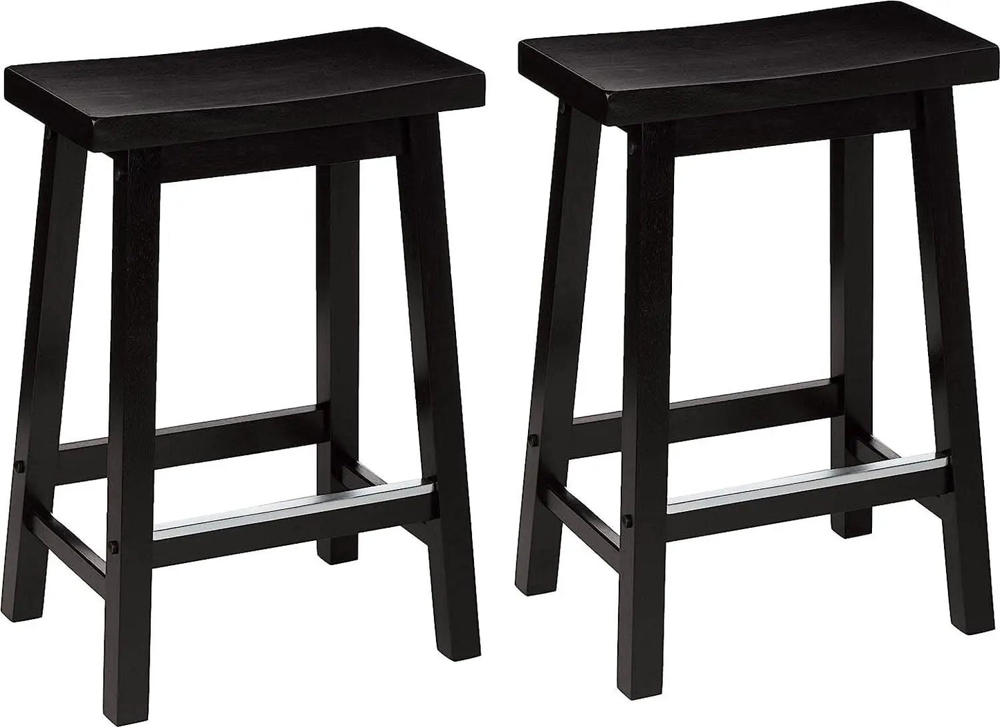 Solid Wood Saddle Bar Stool Counter Height Set 2 Black 24In from PriceLows™
