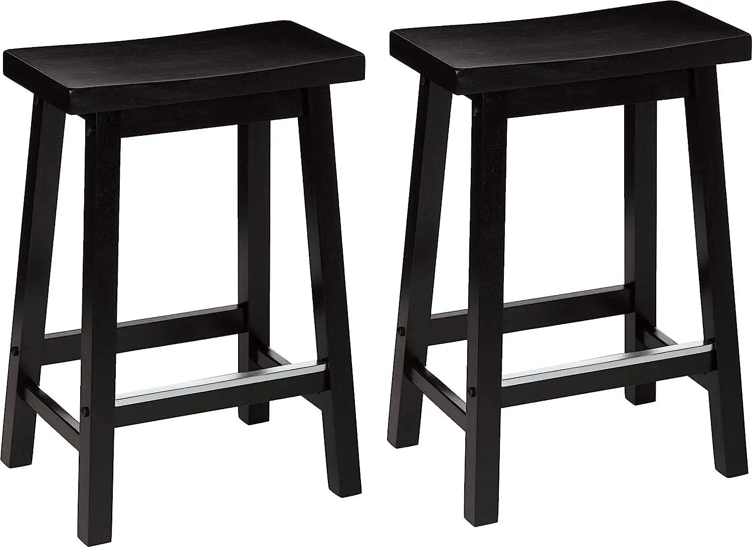 Solid Wood Saddle Bar Stool Counter Height Set 2 Black 24In from PriceLows™