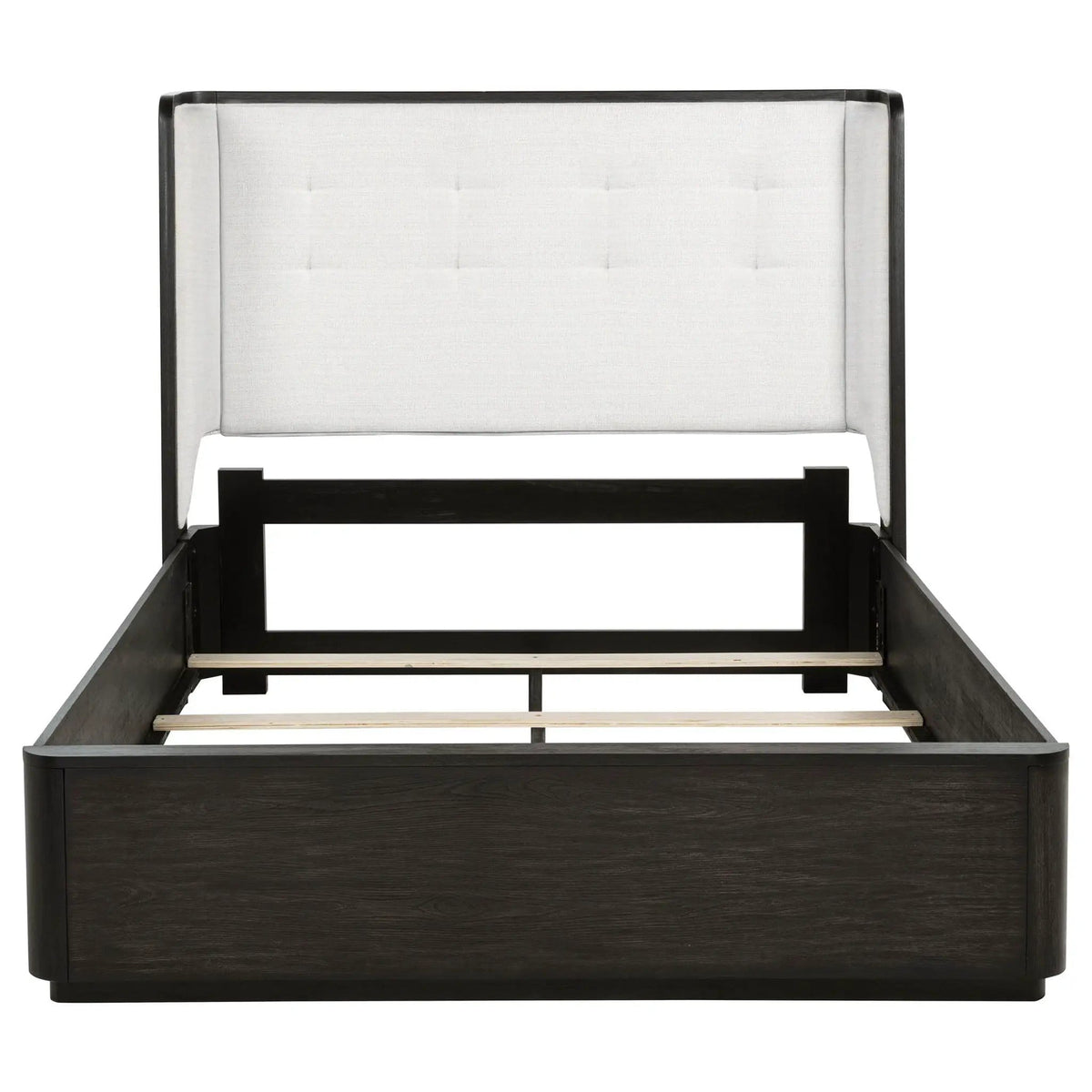 Leandro 55-inch Queen Wingback Bed Burnished | 65 x 87 x 54.75 in | Engineered Wood & Fabric | Black