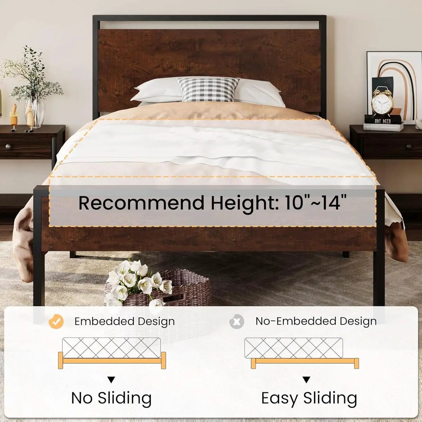 Twin Platform Bed Frame With Under Bed Storage Industrial Style from PriceLows™