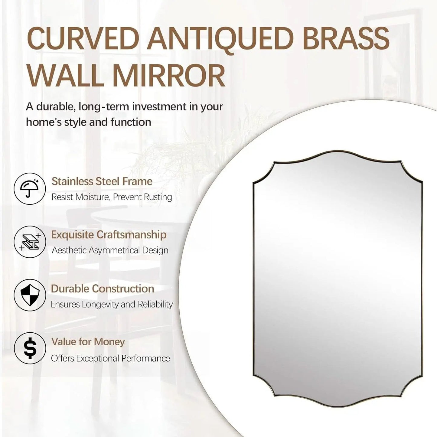 Stainless Steel Wall Mount Vanity Mirror 22x30 Asymmetrical Frame from PriceLows™