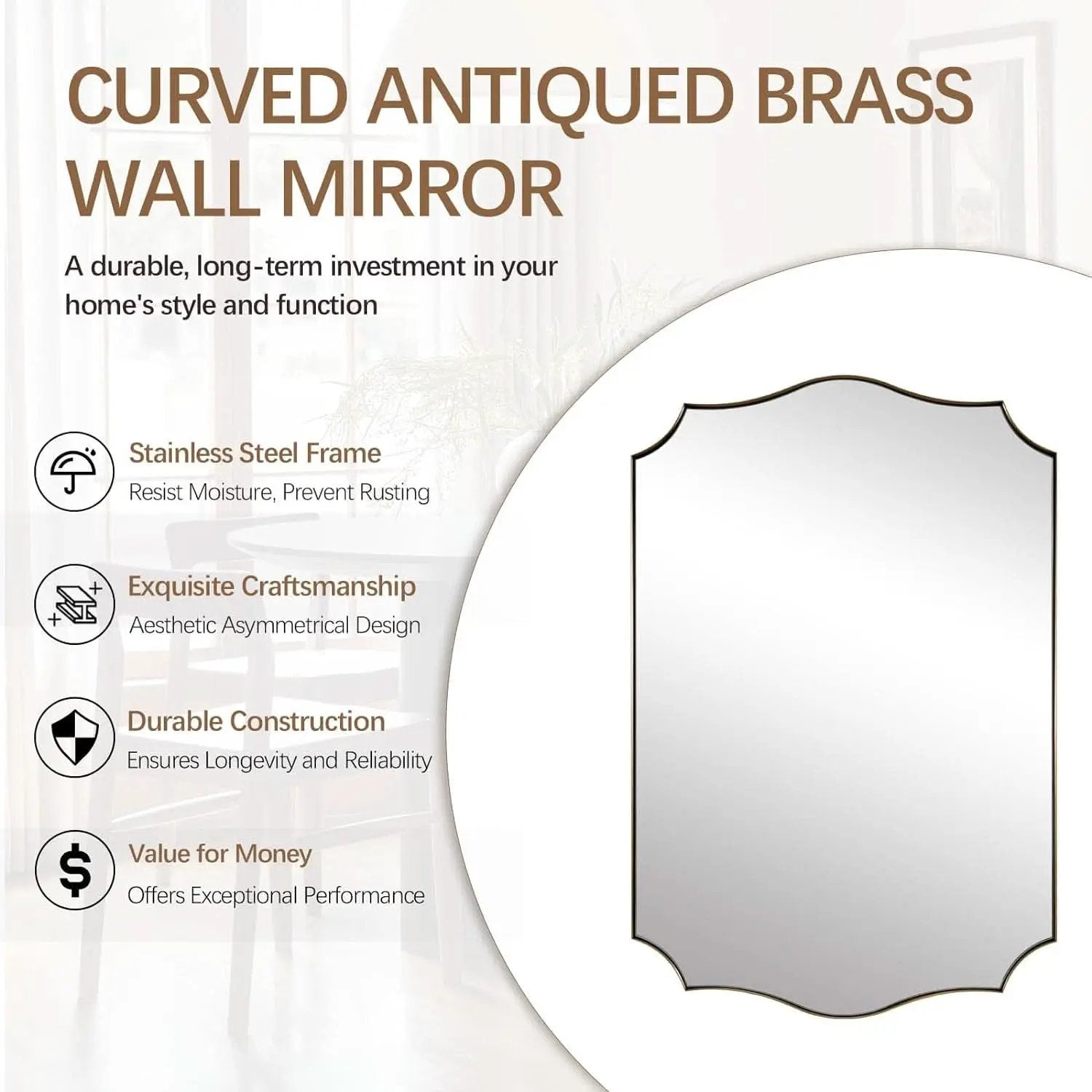 Stainless Steel Wall Mount Vanity Mirror 22x30 Asymmetrical Frame from PriceLows™