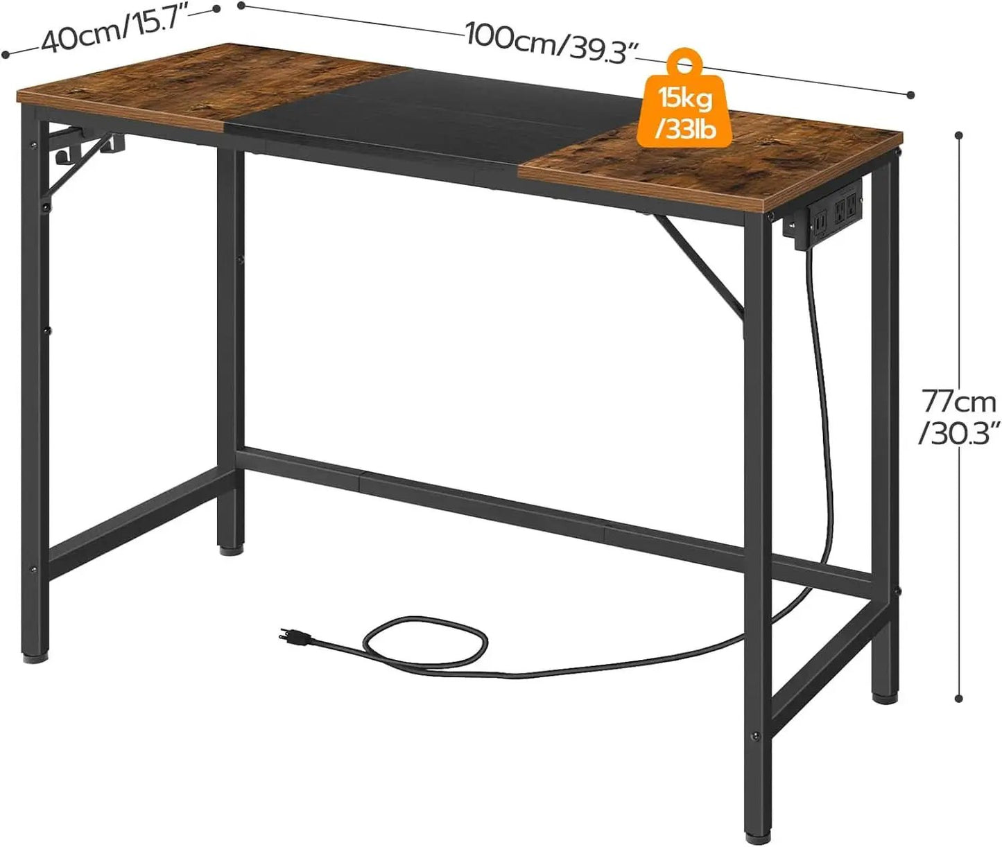 Computer Desk With Power Outlets In Rustic Brown And Black from PriceLows™