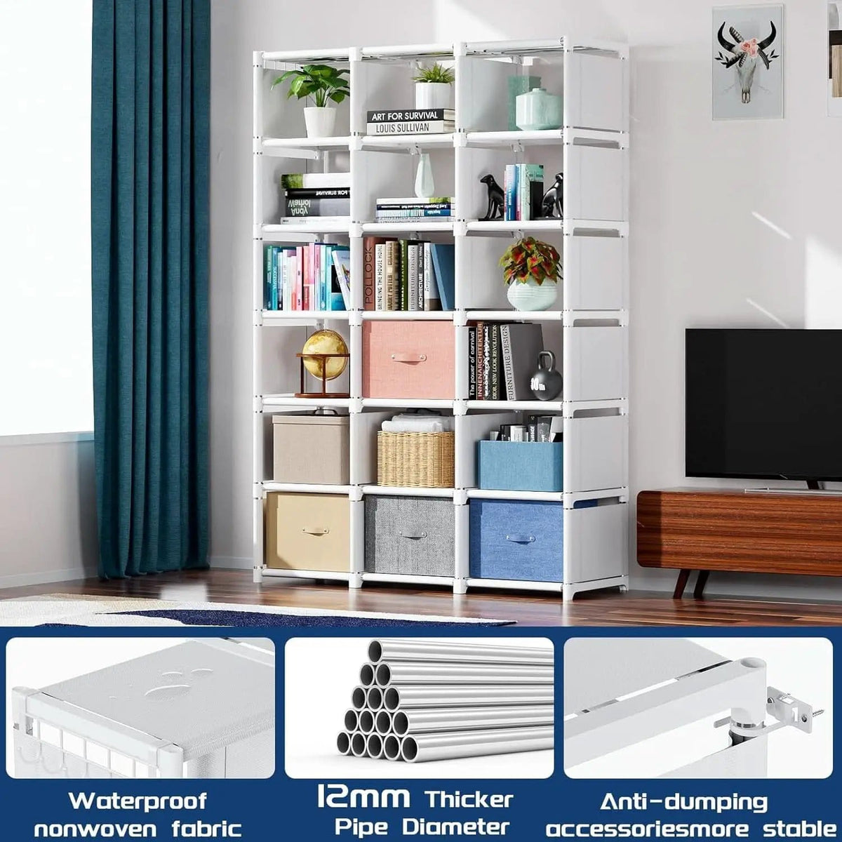 18 Cube Black Bookcase Storage Organizer Tall Metal from PriceLows™