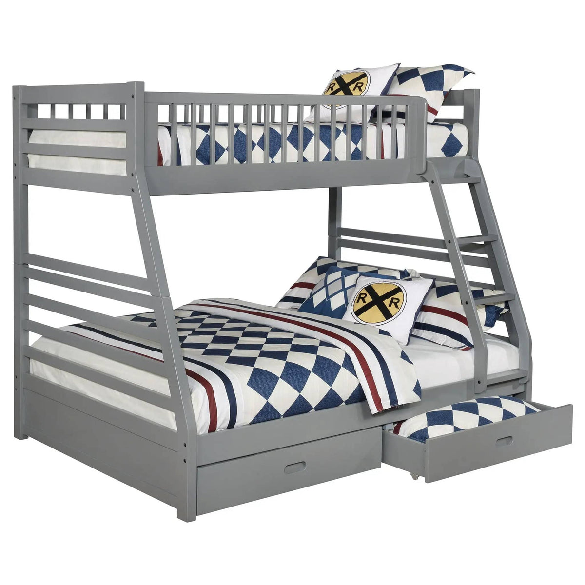 Ashton 2-drawer Wood Twin Over Full Bunk Bed | 77.5 x 58.25 x 65 in | Wood | Grey