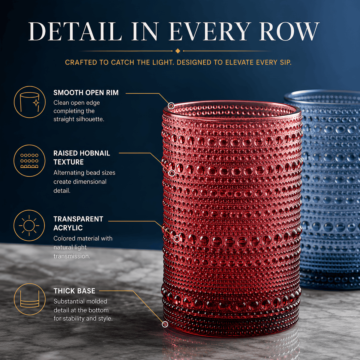 Tonal Hobnail Highball & Lowball Glassware | 14 oz | Set of 12 | Entertaining