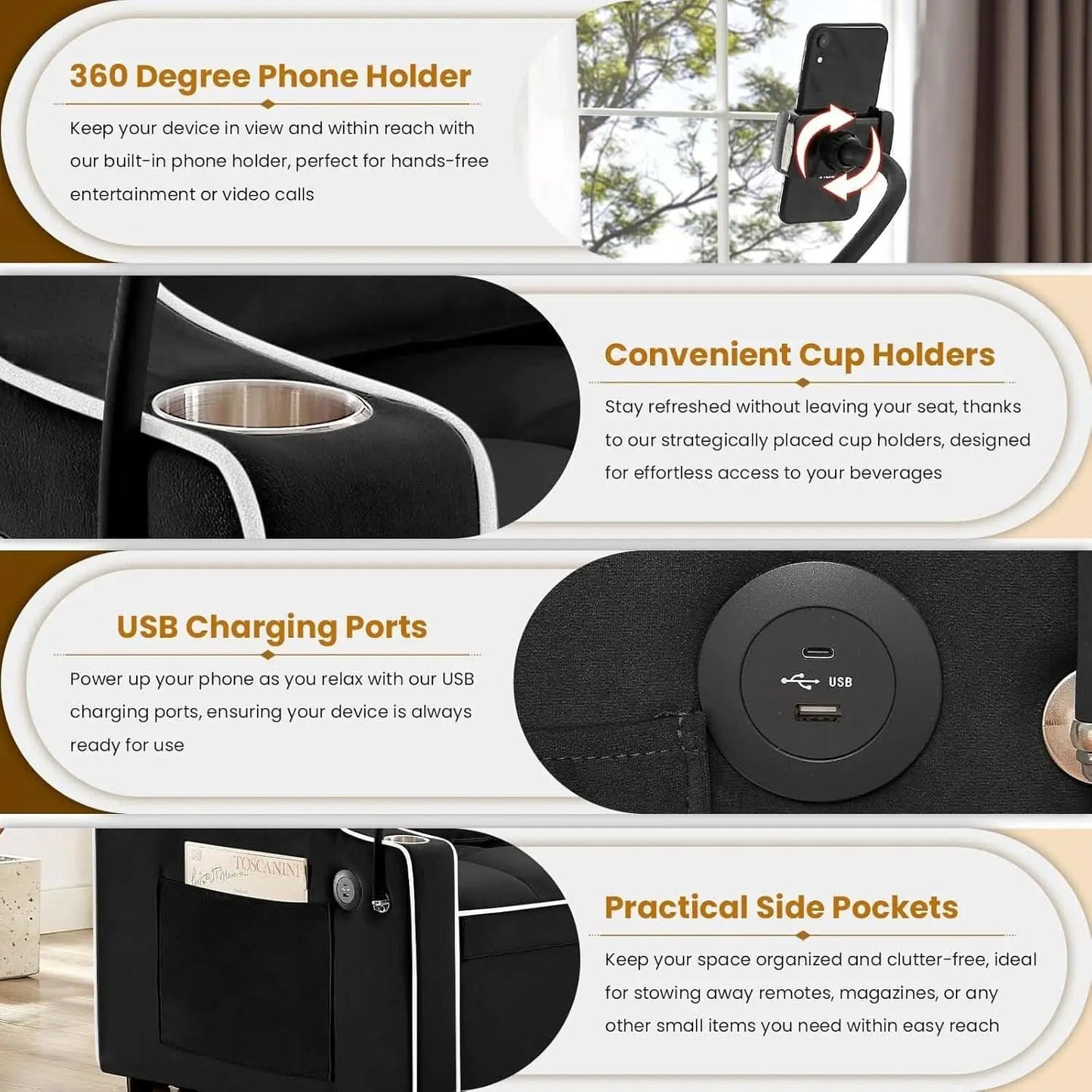 Black Velvet Luxe Sleeper Sofa Bed USB Charging Port from PriceLows™