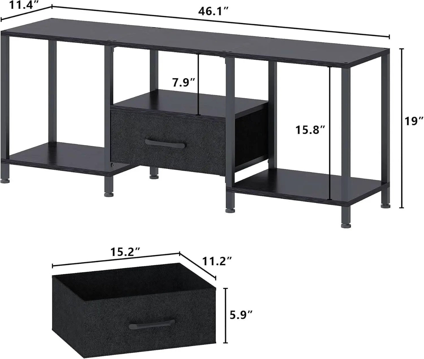 LED TV Stand For 55 Inch TVs With Open Shelves Black from PriceLows™