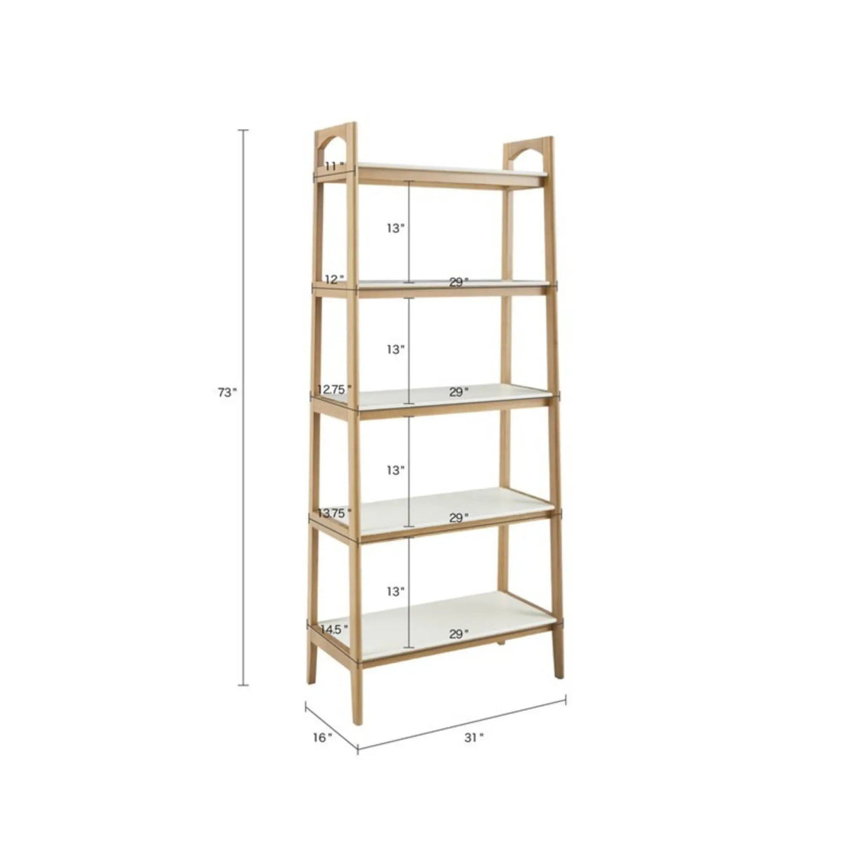 Parker Ladder Bookcase | 5 Shelves | Off White And Natural | Mid-Century Design
