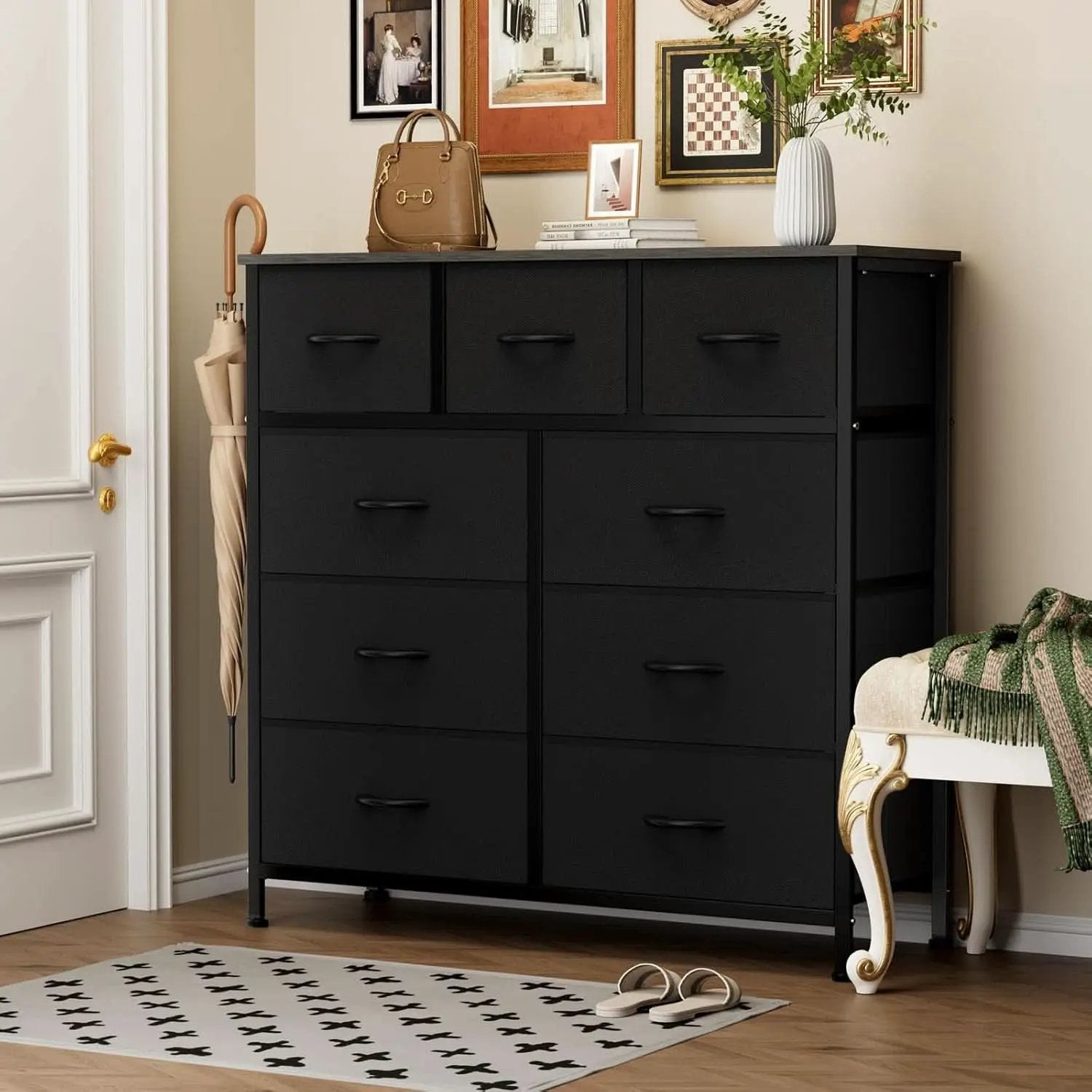 9 Drawer Black Dresser With Integrated Organization from PriceLows™