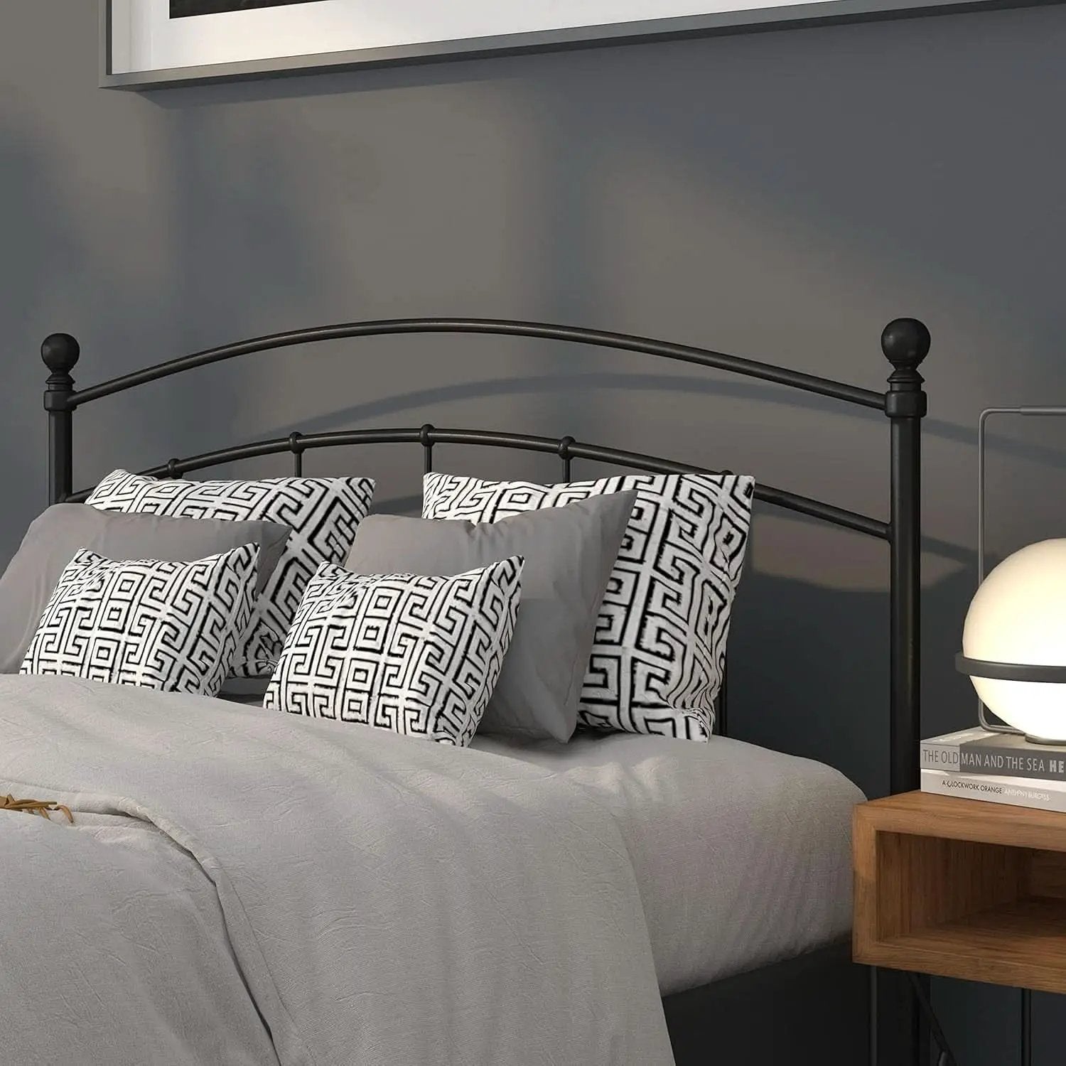 Contemporary Black Metal Queen Size Headboard with Support from PriceLows™