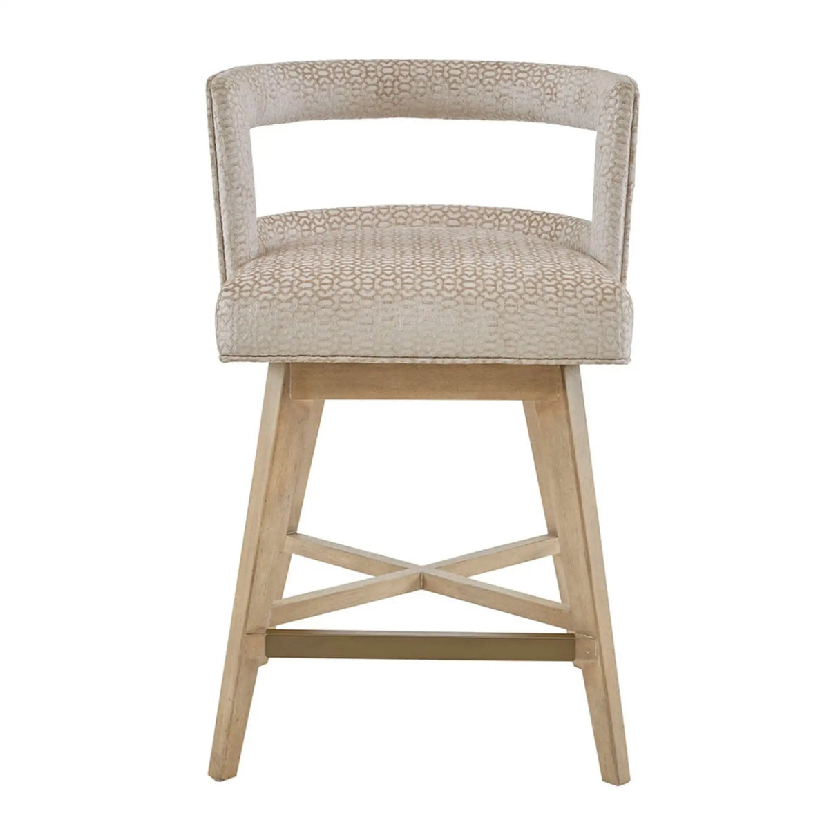 Swivel Counter Stool | Cream Polyester | Low Back Support | Bronze Metal Kickplate