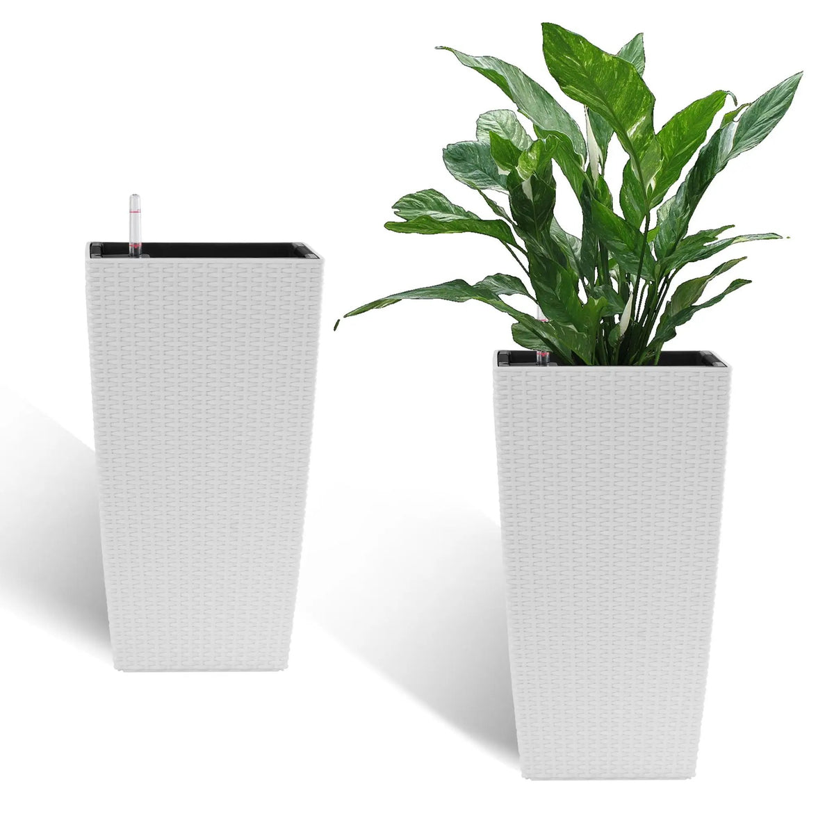 Square Planter | Automatic Watering | Dual Reservoir | Set of 2 White