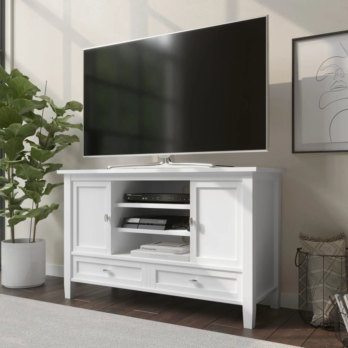 Warm Shaker Transitional TV Media Stand | Handcrafted Solid Wood | Fits TVs Up To 50 Inch | Tall Design
