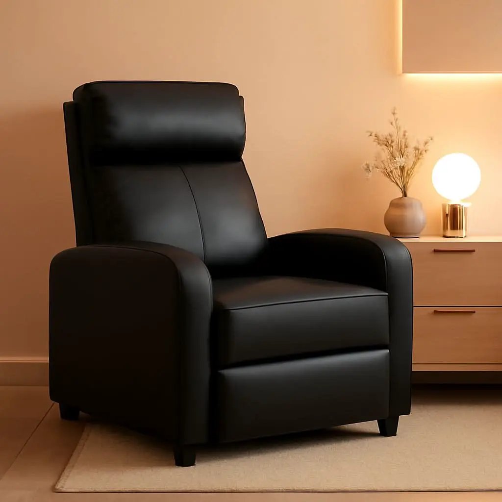 Black Leather Recliner Chair With Lumbar Support For Living Room from PriceLows™
