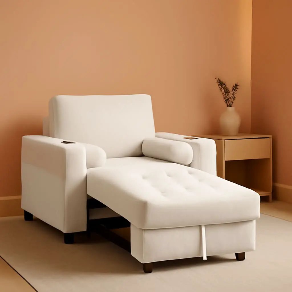 Beige Adjustable Sleeper Chair Sofa Bed Upholstered from PriceLows™