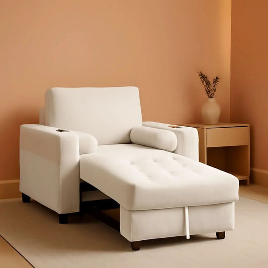 Beige Adjustable Sleeper Chair Sofa Bed Upholstered from PriceLows™