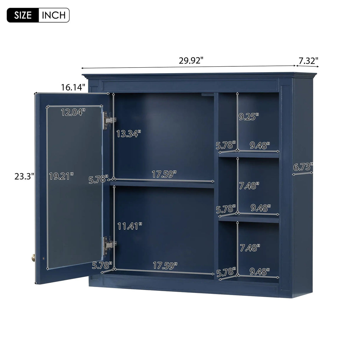 Modern Wall Mounted Medicine Cabinet | 3 Open Shelves | Mirror Door