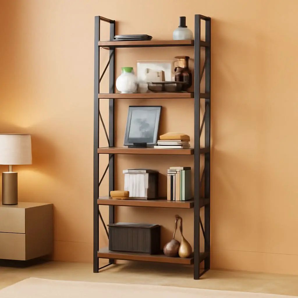 5 Tier Bookshelf Rustic Brown Tall Bookcase For Home Office from PriceLows™