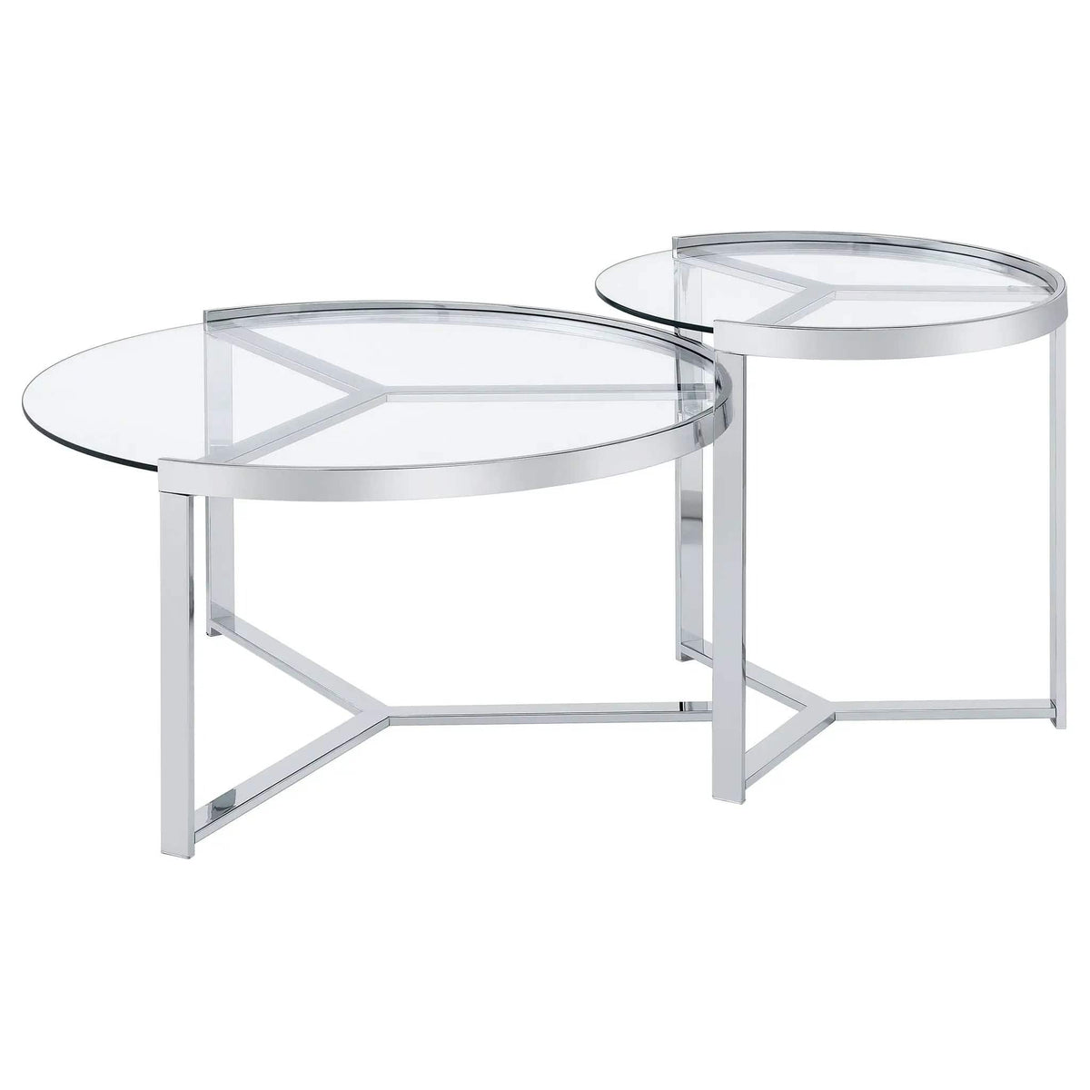 Delia 2-Piece Round Glass Top Nesting Coffee Table Chrome | 2-Piece Set | Tempered Glass | Living Room