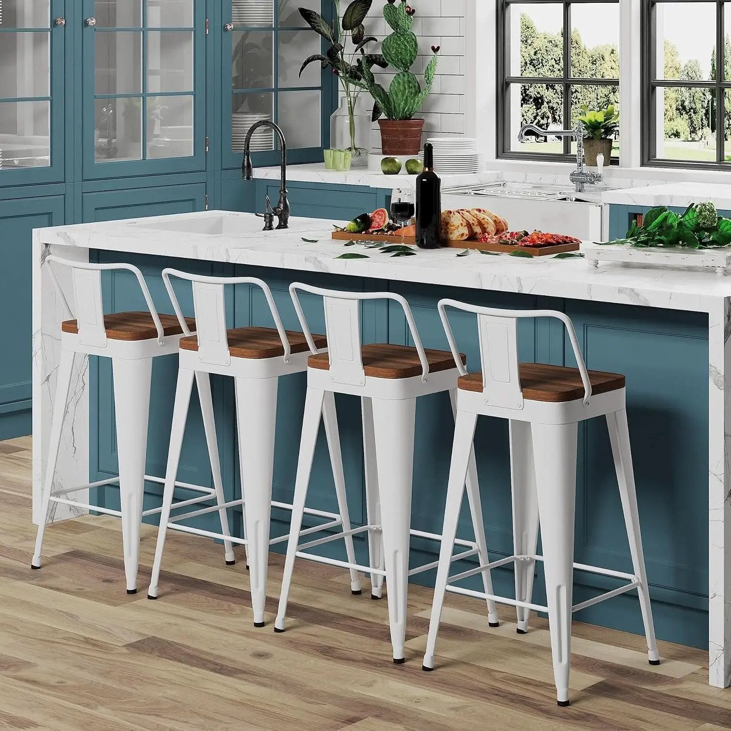 Stylish Set of Four Stackable Counter Height Bar Stools from PriceLows™