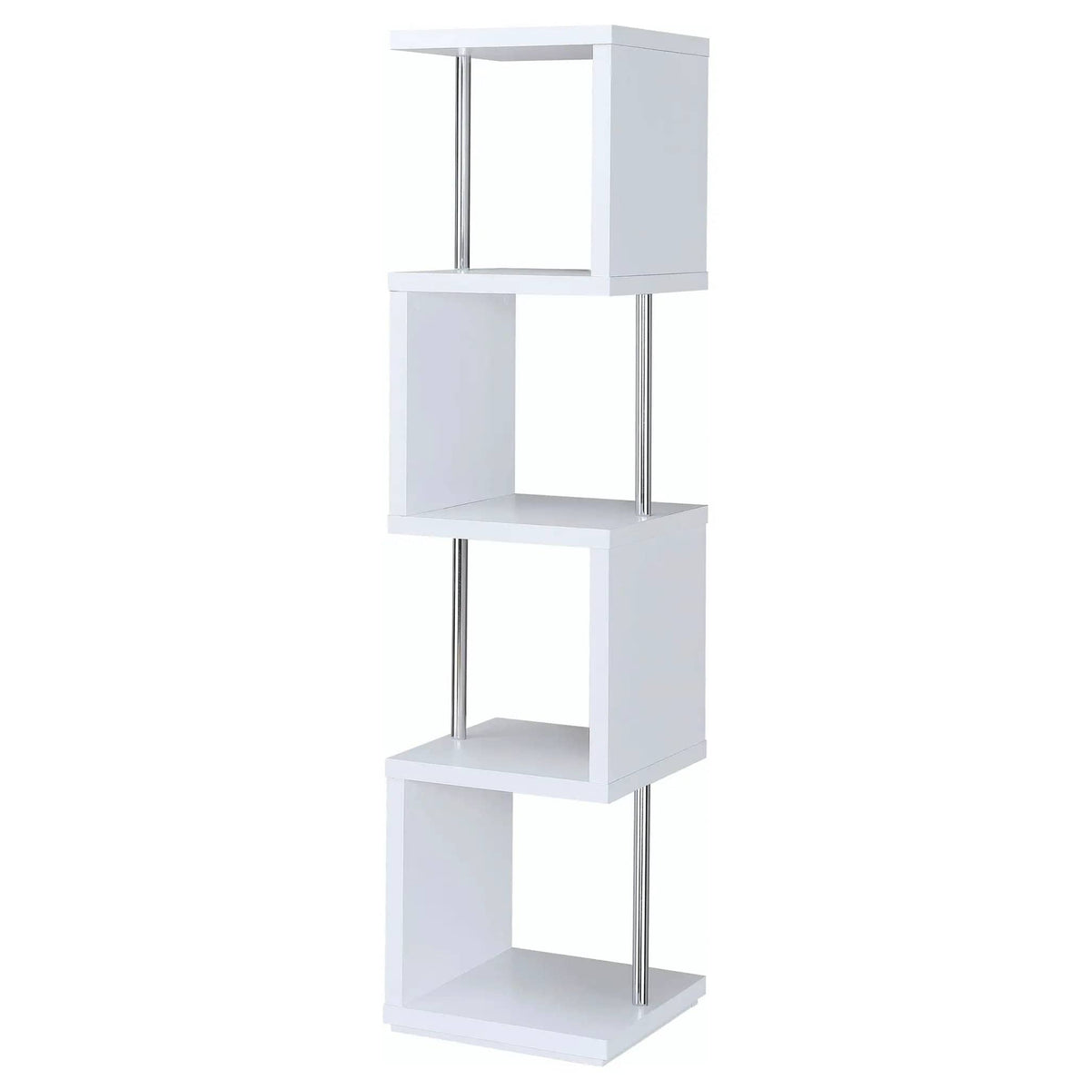 Baxter 67-inch 4-shelf Bookshelf White and Chrome Standard Bookcase | 15.5 x 15.5 x 66.5 in | Steel | Home Office
