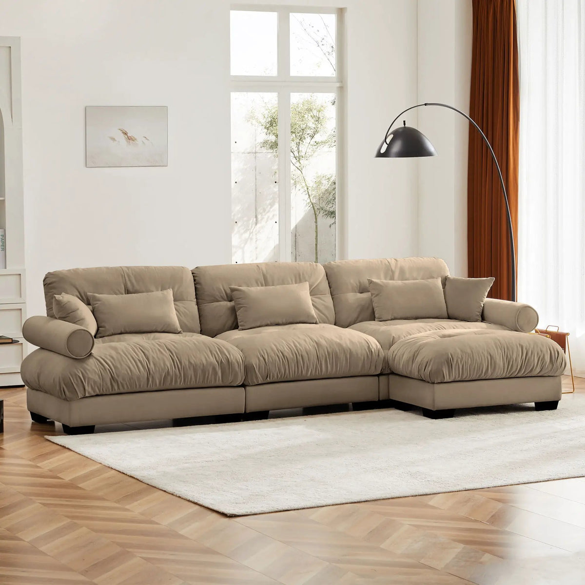 Modern Sectional Sofa | With Ottoman | Deep Seat Cushions | Throw Pillows